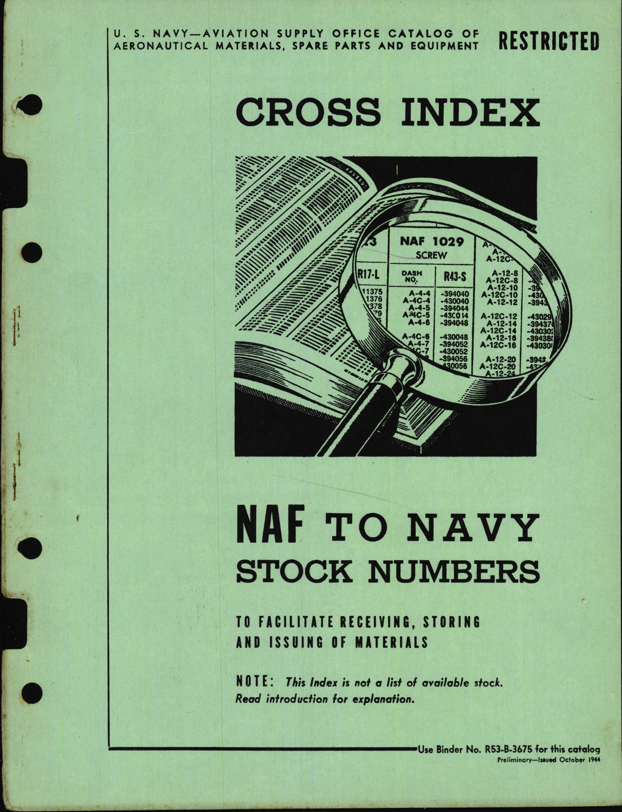 Sample page 1 from AirCorps Library document: NAF to Navy Stock Numbers Cross Index