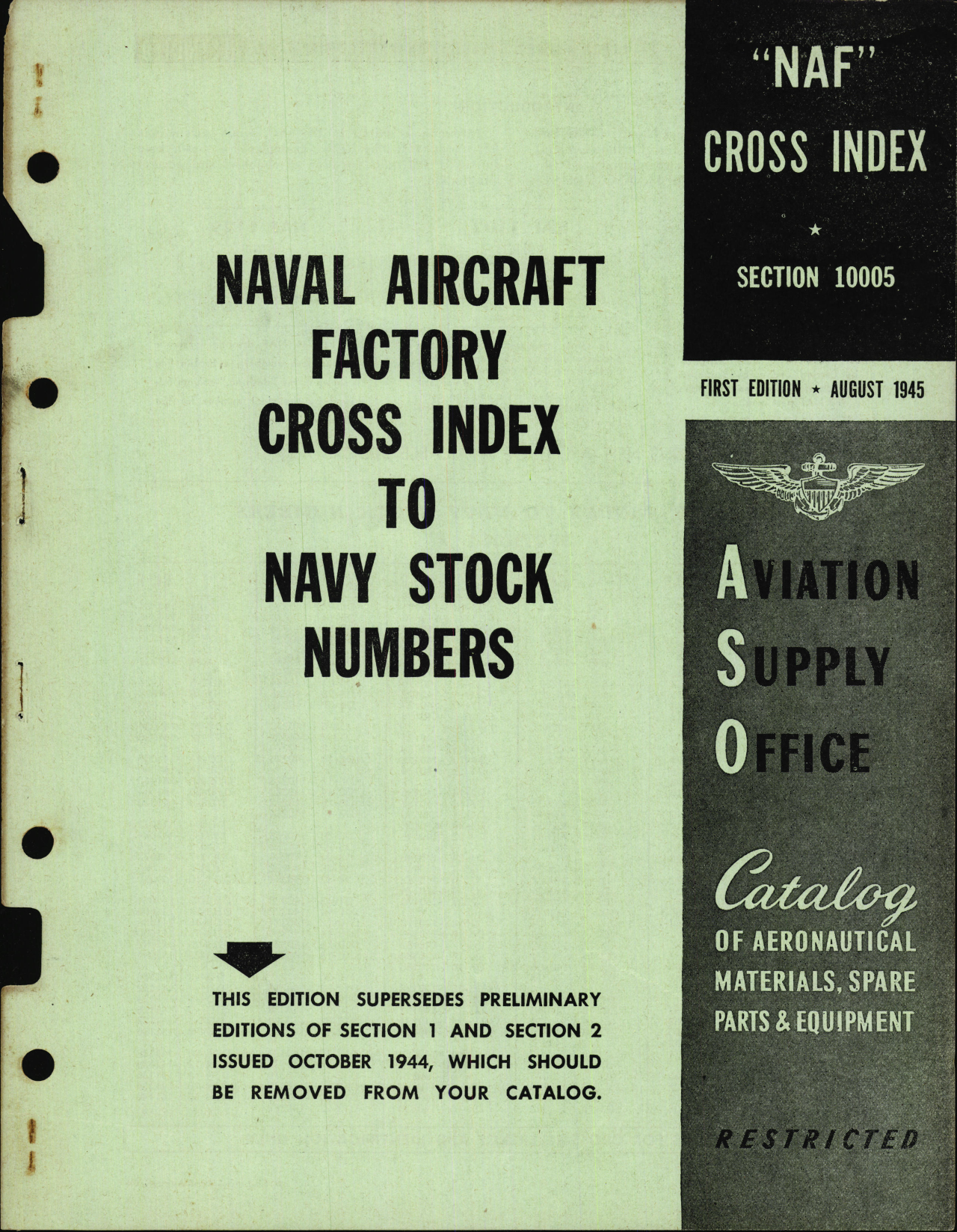 Sample page 1 from AirCorps Library document: Naval Aircraft Factory Cross Index to Navy Stock Numbers