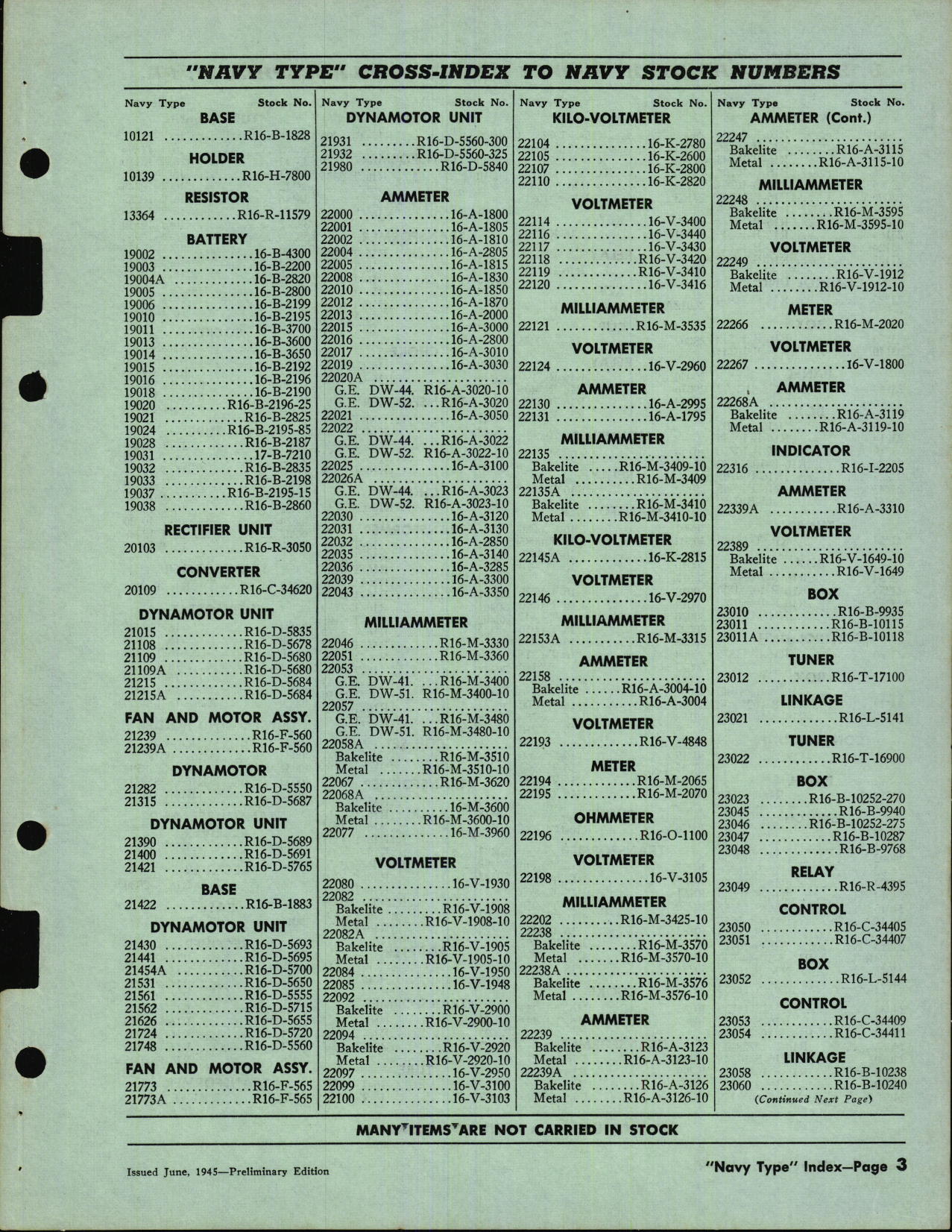 Sample page 3 from AirCorps Library document: Navy Type Cross Index to Navy Stock numbers