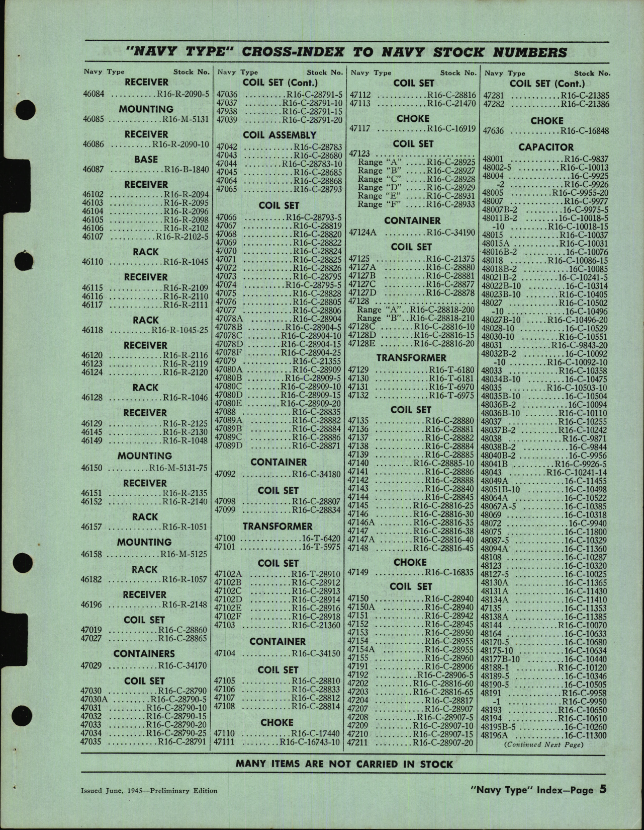Sample page 5 from AirCorps Library document: Navy Type Cross Index to Navy Stock numbers