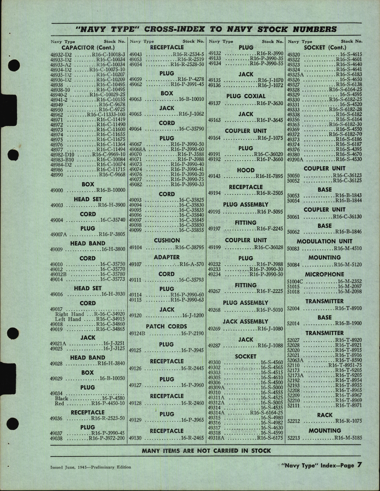 Sample page 7 from AirCorps Library document: Navy Type Cross Index to Navy Stock numbers