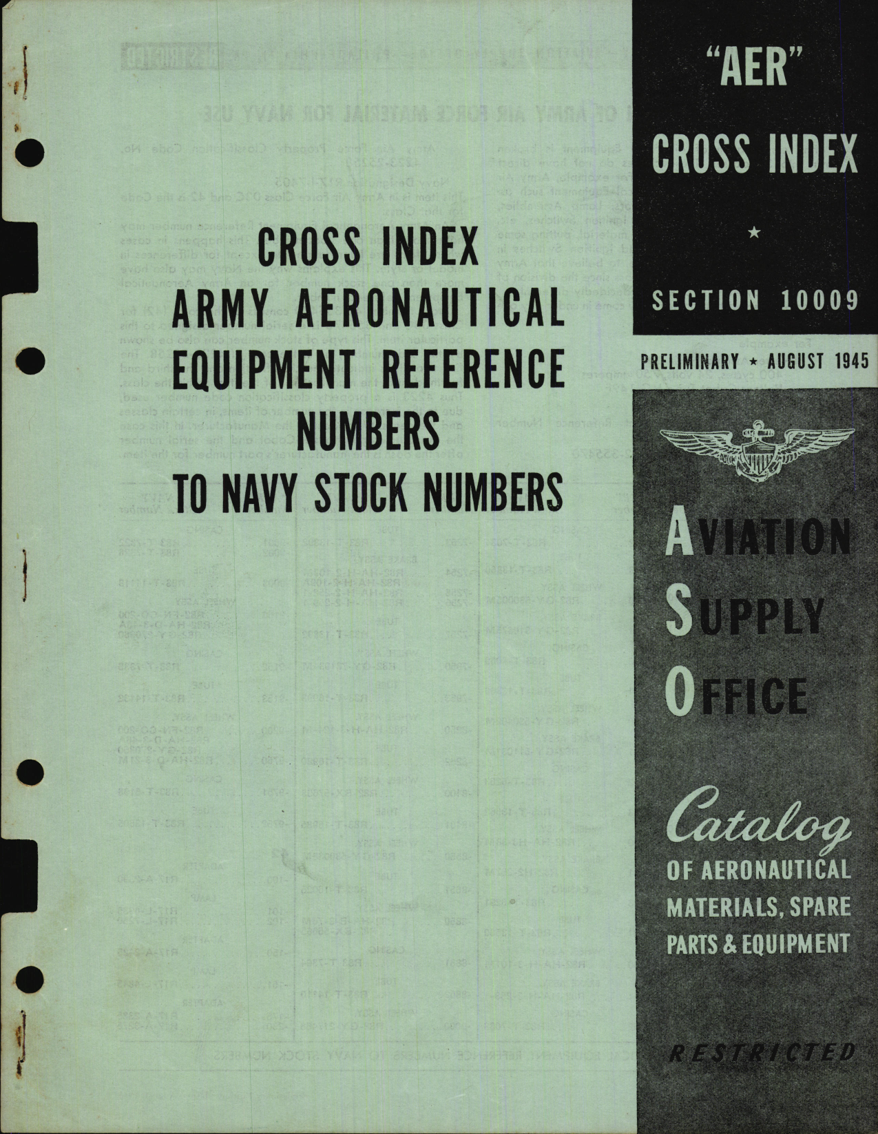 Sample page 1 from AirCorps Library document: Cross Index of Army Aeronautical Equipment Reference Numbers to Navy Stock numbers