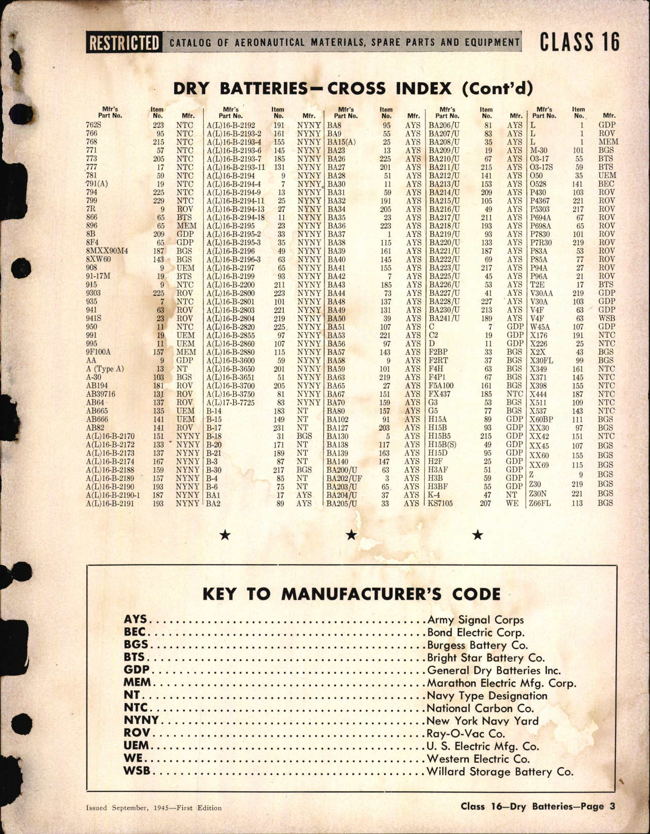 Sample page 3 from AirCorps Library document: Dry Batteries