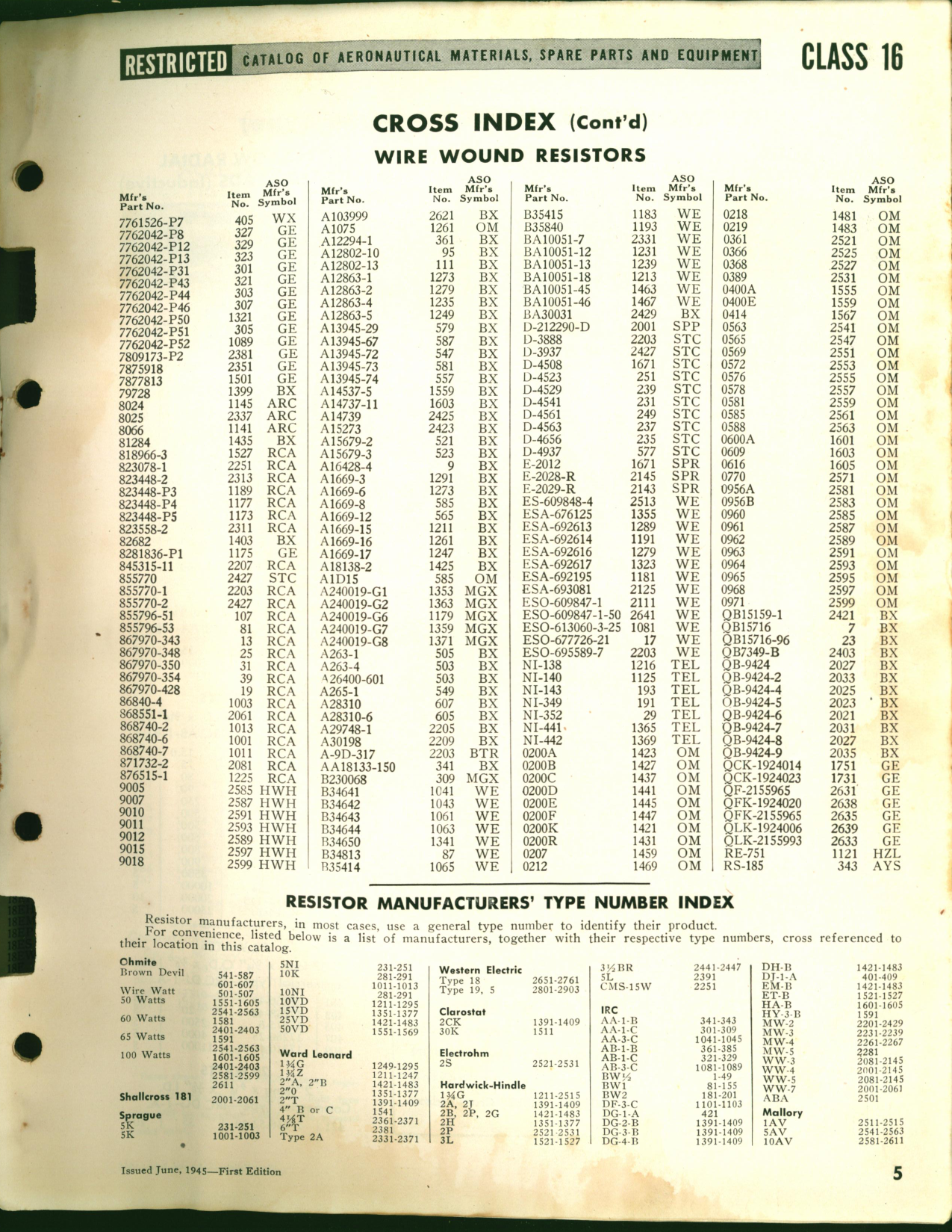 Sample page 5 from AirCorps Library document: Wire Wound Resistors