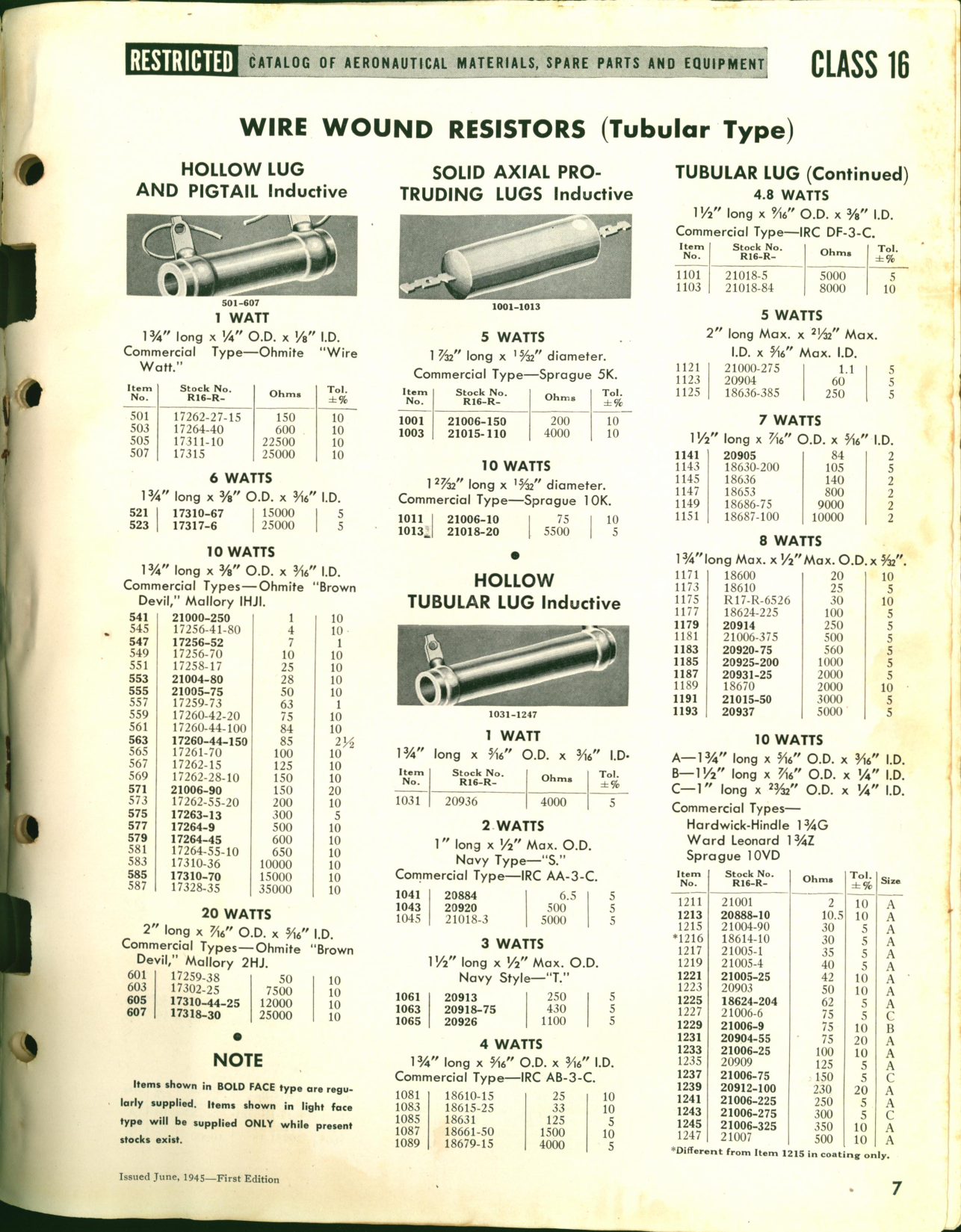 Sample page 7 from AirCorps Library document: Wire Wound Resistors