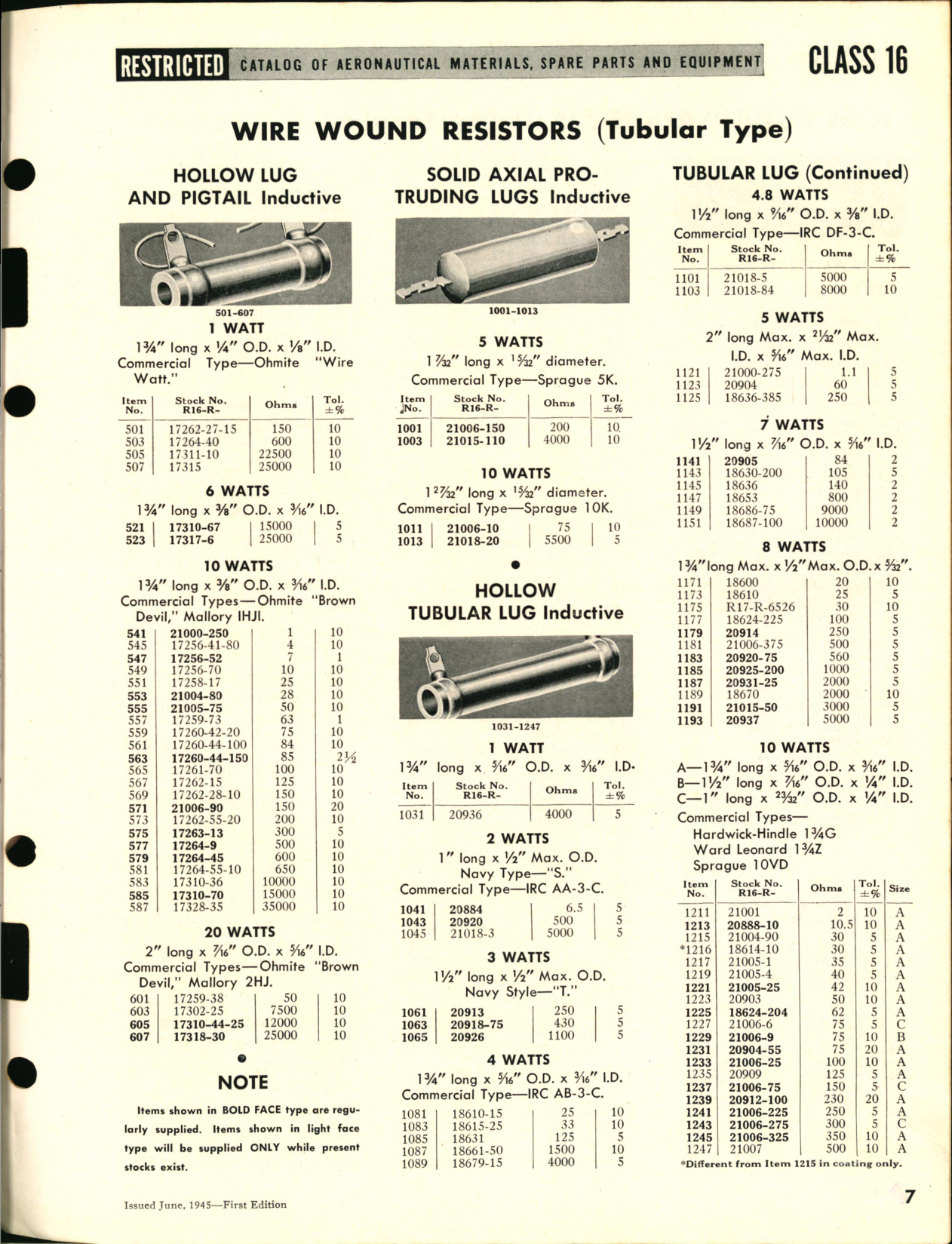 Sample page 7 from AirCorps Library document: Wire Wound Resistors