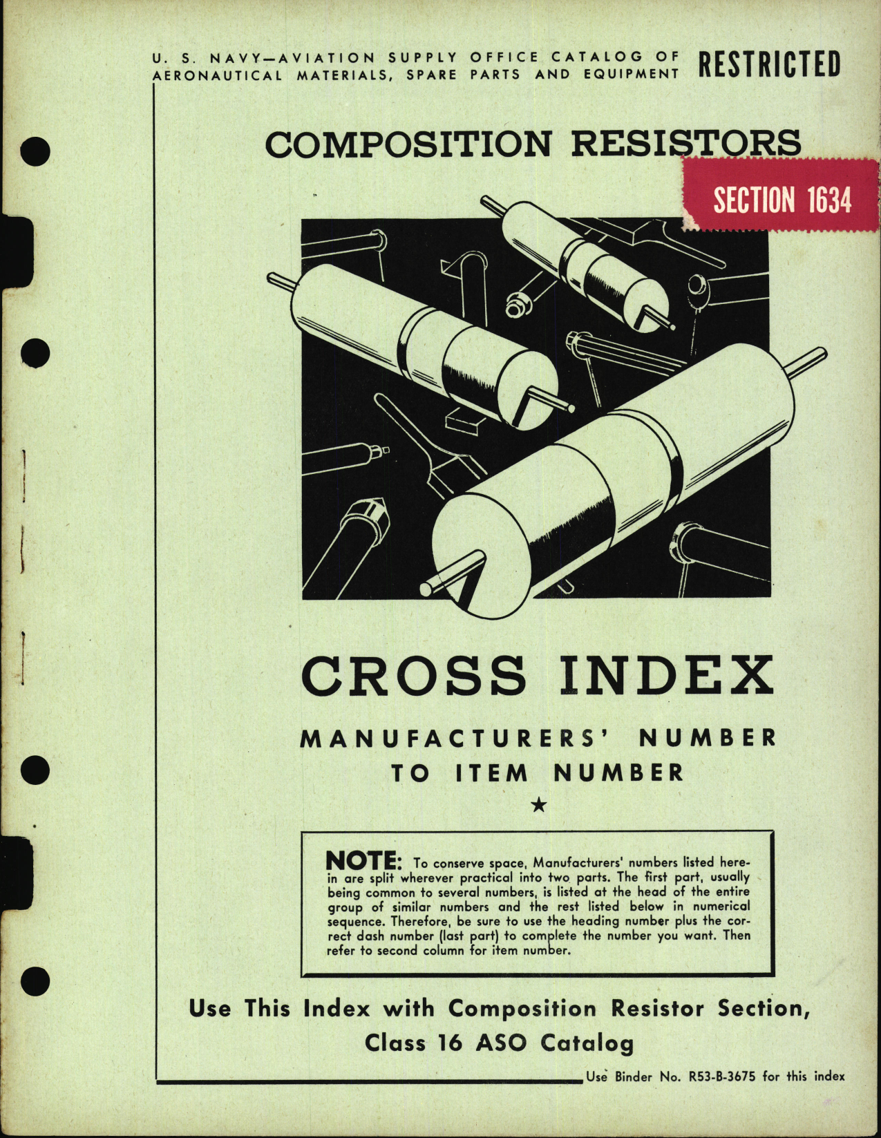 Sample page 1 from AirCorps Library document: Cross Index for Composition Resistors 