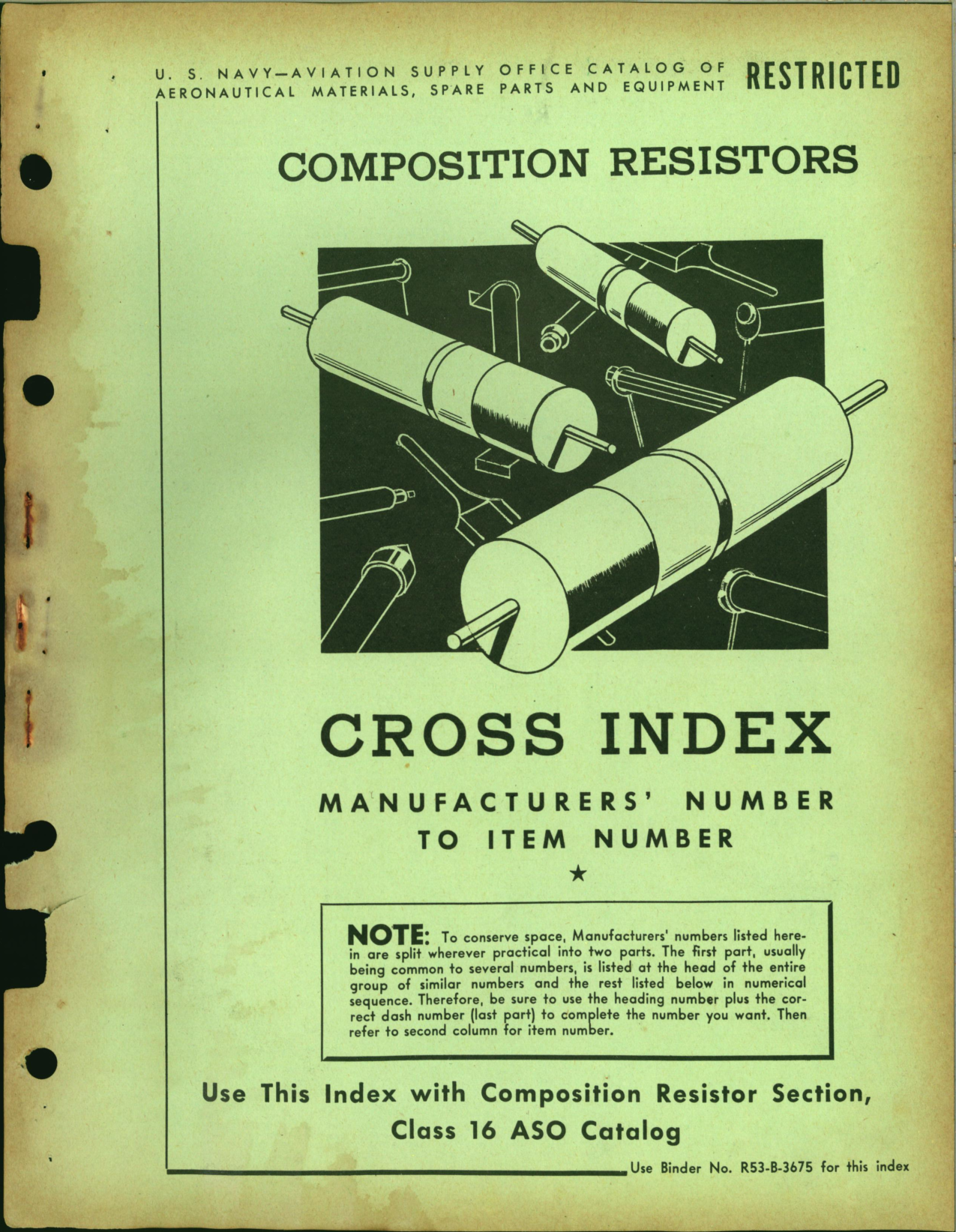 Sample page 1 from AirCorps Library document: Cross Index for Composition Resistors 