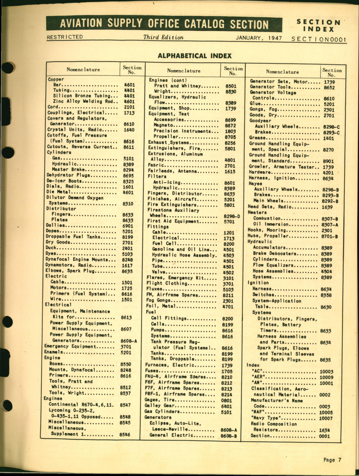 Sample page 7 from AirCorps Library document: Section Index