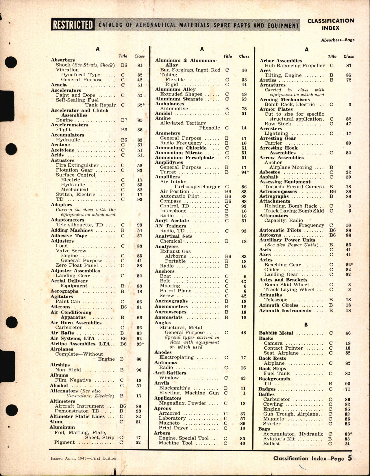 Sample page 5 from AirCorps Library document: Classification Index of Naval Aeronautical Materials 