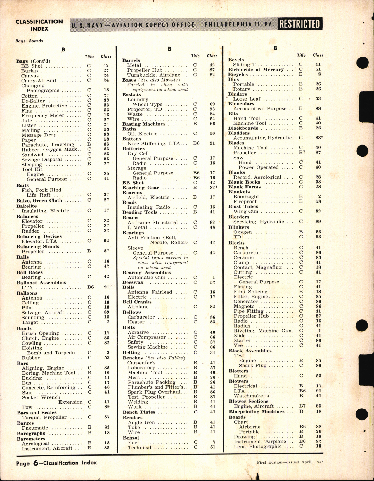 Sample page 6 from AirCorps Library document: Classification Index of Naval Aeronautical Materials 