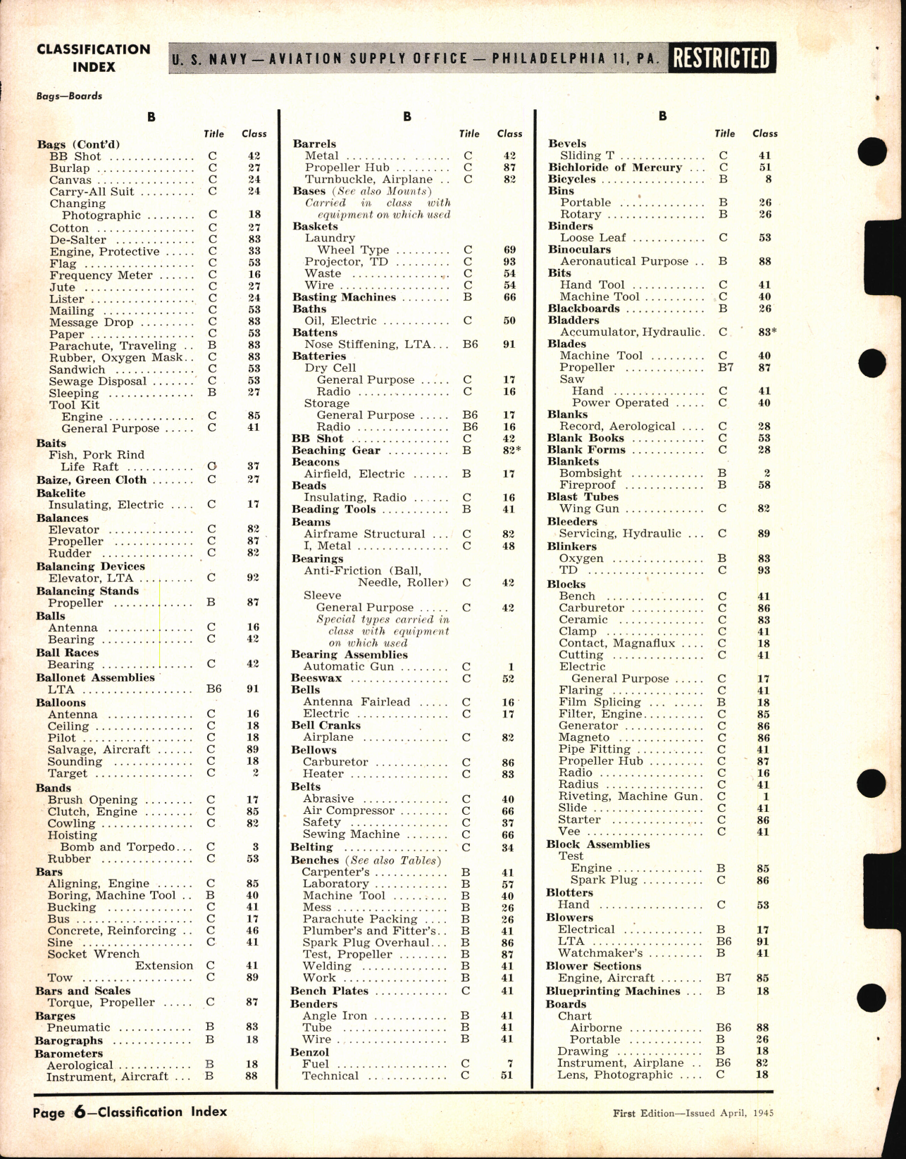 Sample page 6 from AirCorps Library document: Classification Index of Naval Aeronautical Materials