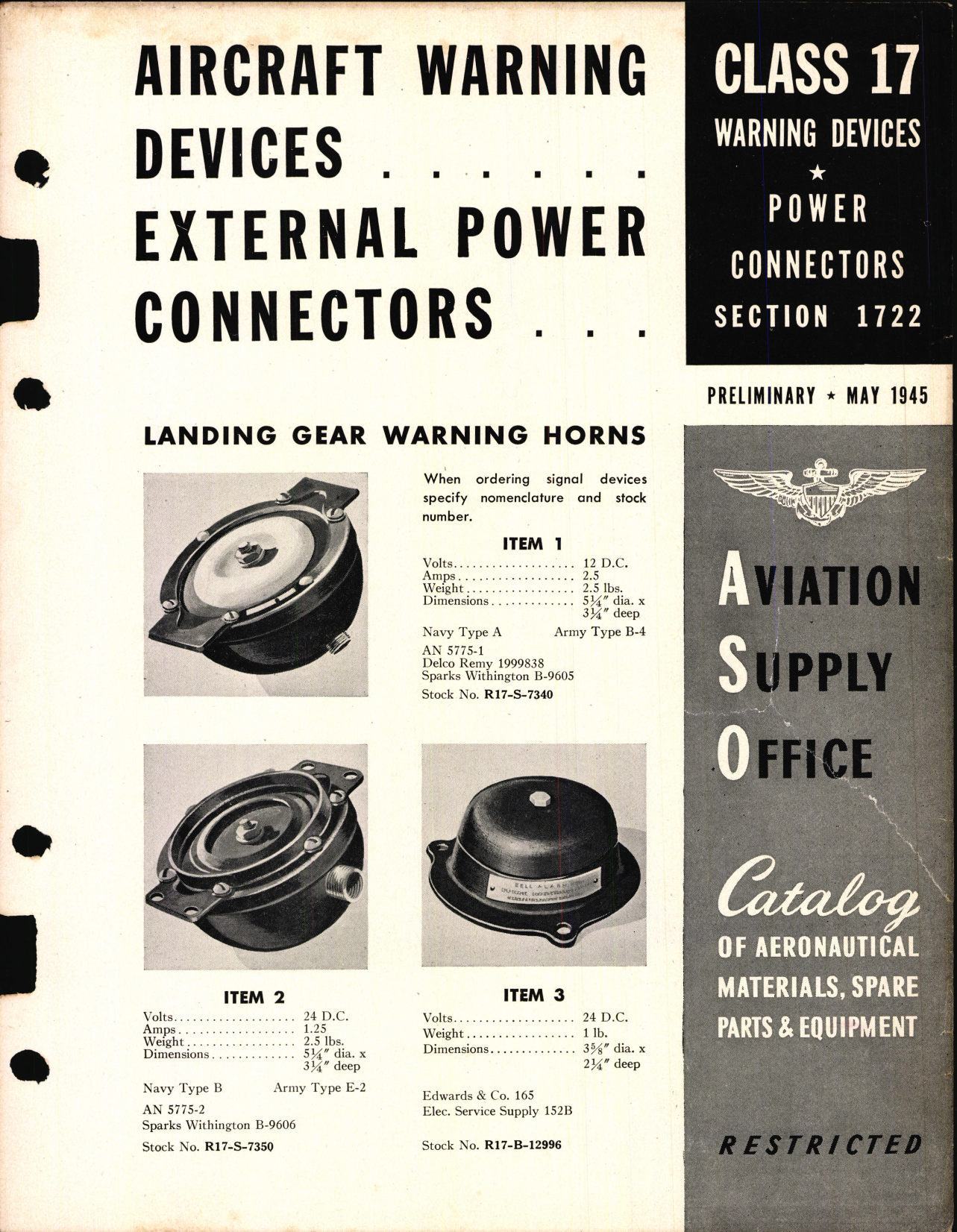 Sample page 1 from AirCorps Library document: Aircraft Warning Devices and External Power Connectors