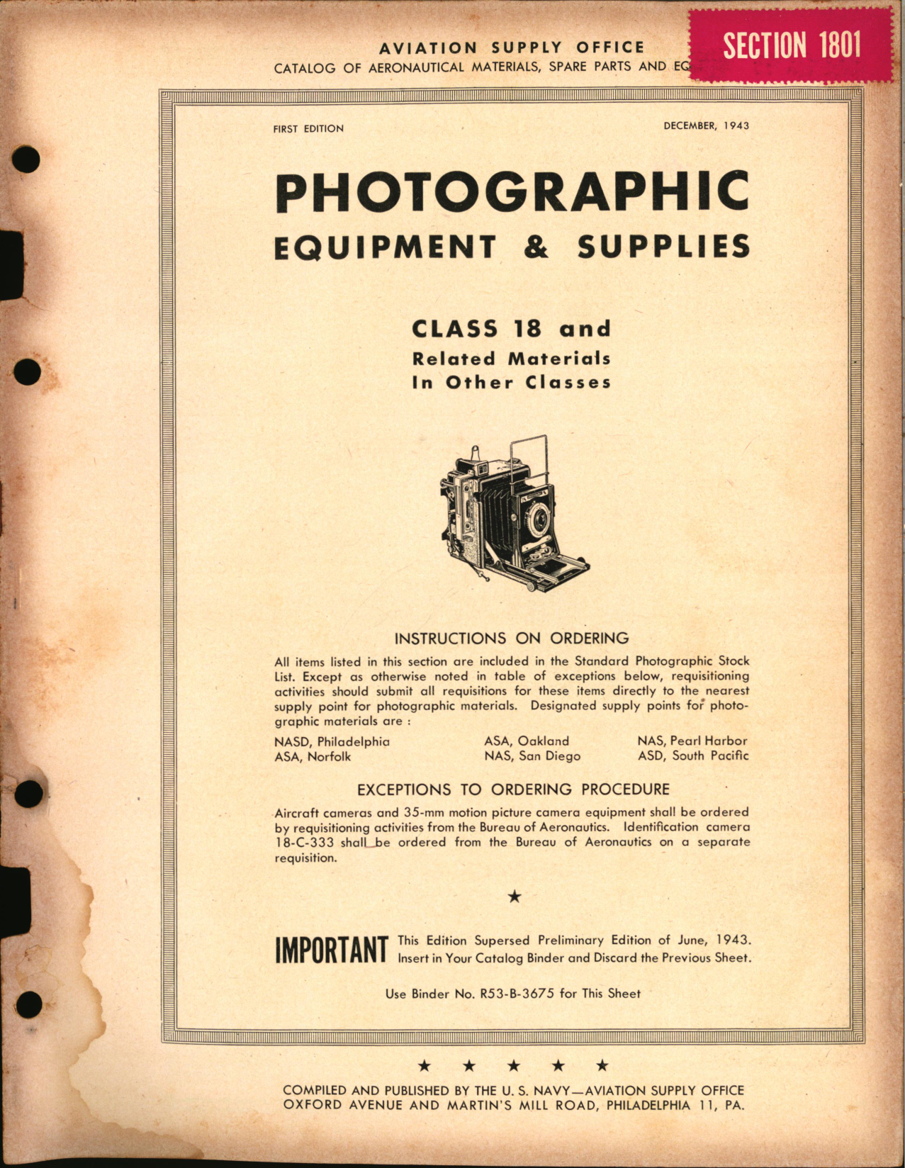 Sample page 1 from AirCorps Library document: Photographic Equipment and Supplies