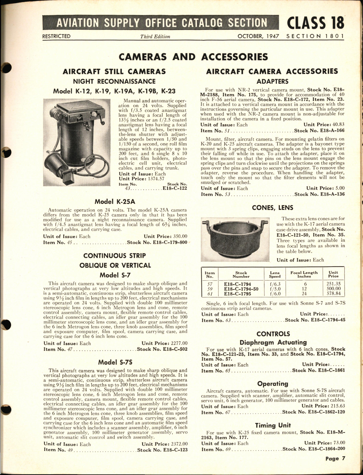 Sample page 7 from AirCorps Library document: Photographic Equipment and Supplies