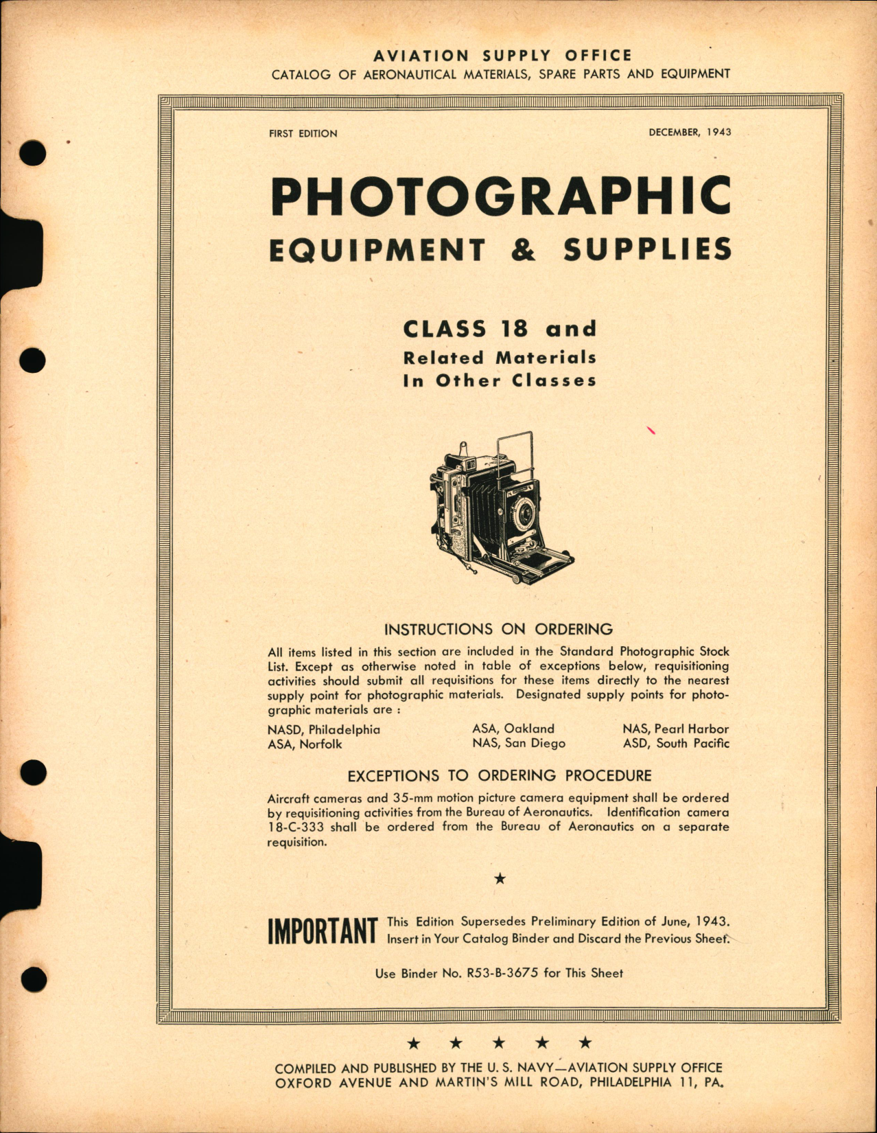 Sample page 1 from AirCorps Library document: Photographic Equipment and Supplies