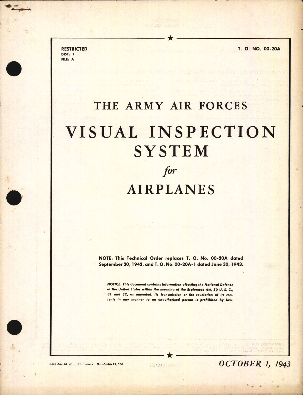 Sample page 1 from AirCorps Library document: The Army Air Forces Visual Inspection System for Airplanes