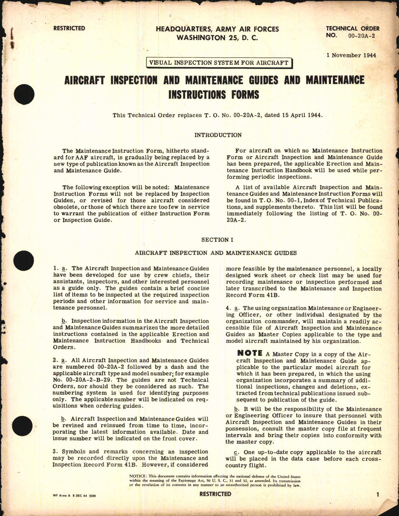 Sample page 1 from AirCorps Library document: Aircraft Inspection and Maintenance Guides and Maintenance Instruction Forms
