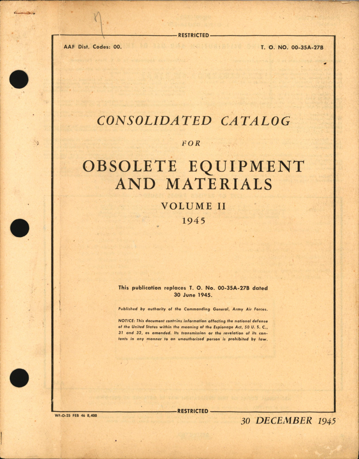 Sample page 1 from AirCorps Library document: Consolidating Catalog for Obsolete Equipment and Materials Volume II