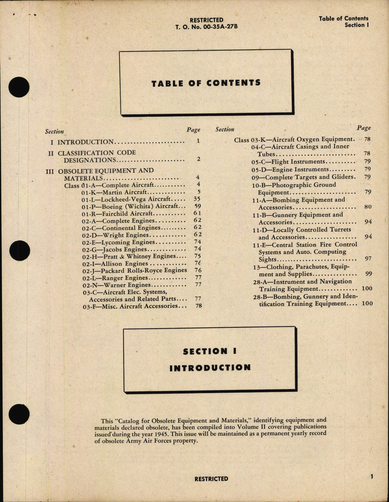 Sample page 3 from AirCorps Library document: Consolidating Catalog for Obsolete Equipment and Materials Volume II