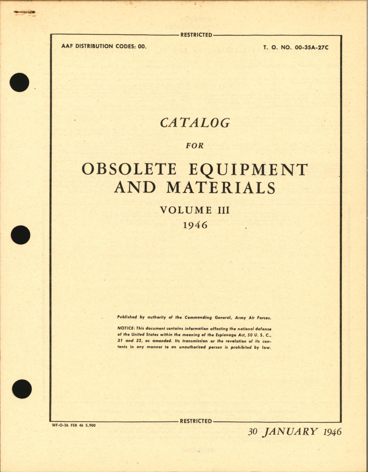 Sample page 1 from AirCorps Library document: Catalog for Obsolete Equipment and Materials Volume III
