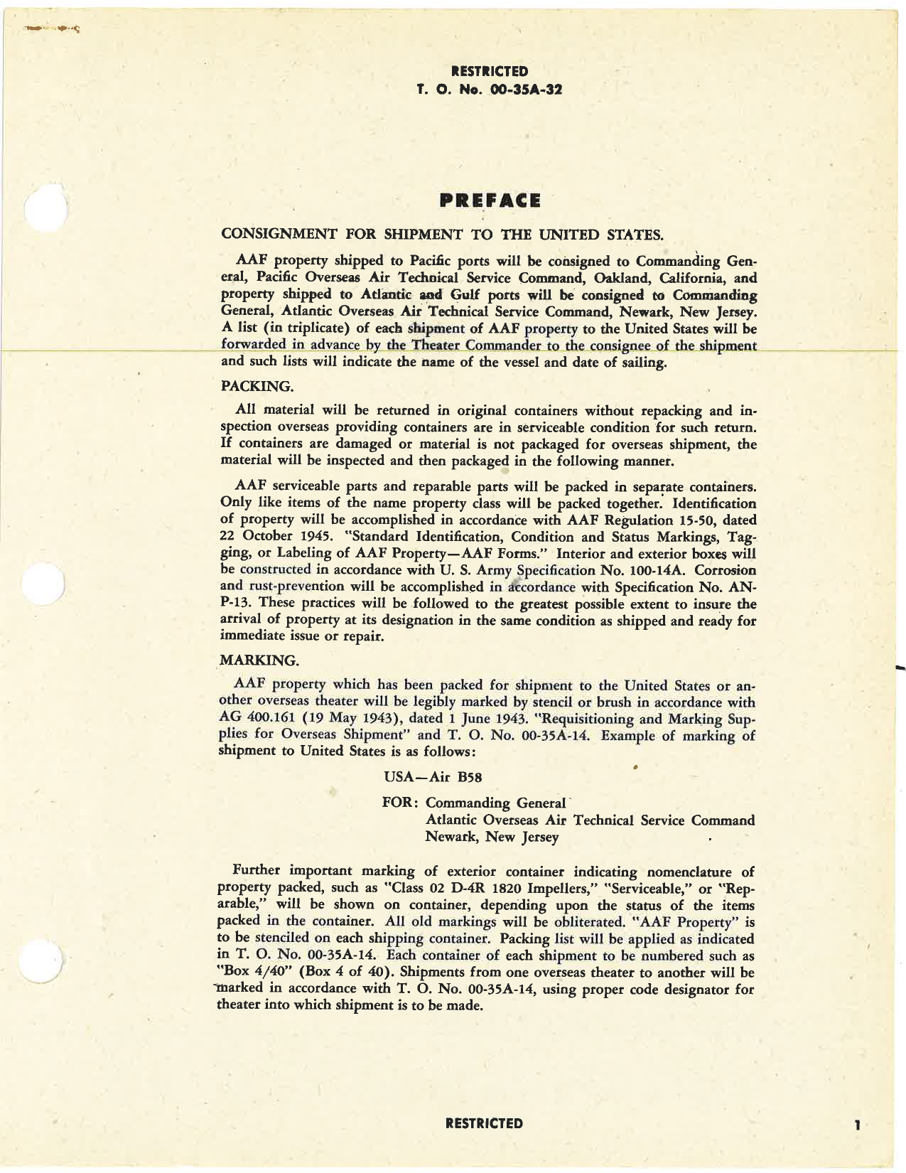 Sample page 3 from AirCorps Library document: List of AAF Property to be Returned to the United States