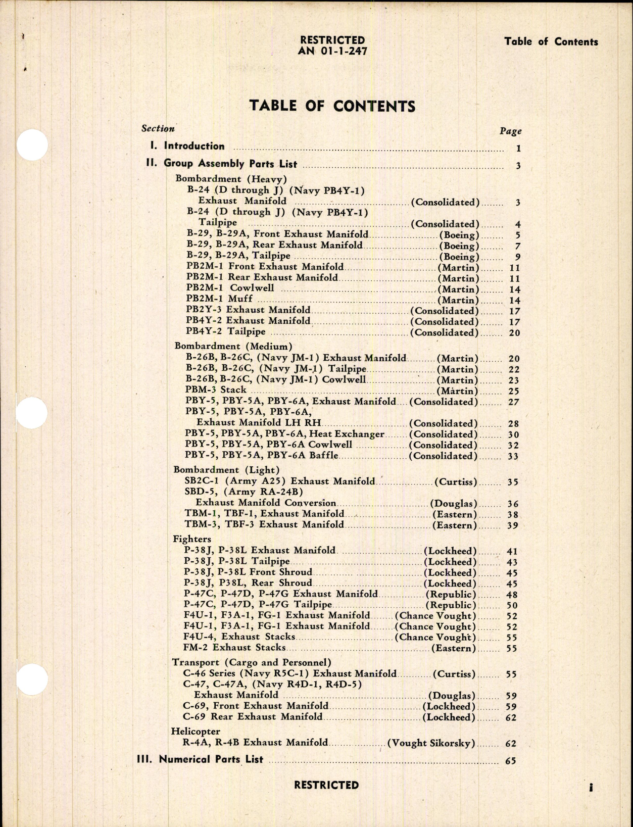 Sample page 3 from AirCorps Library document: Parts Catalog for Manifold Exhaust Systems (Solar)