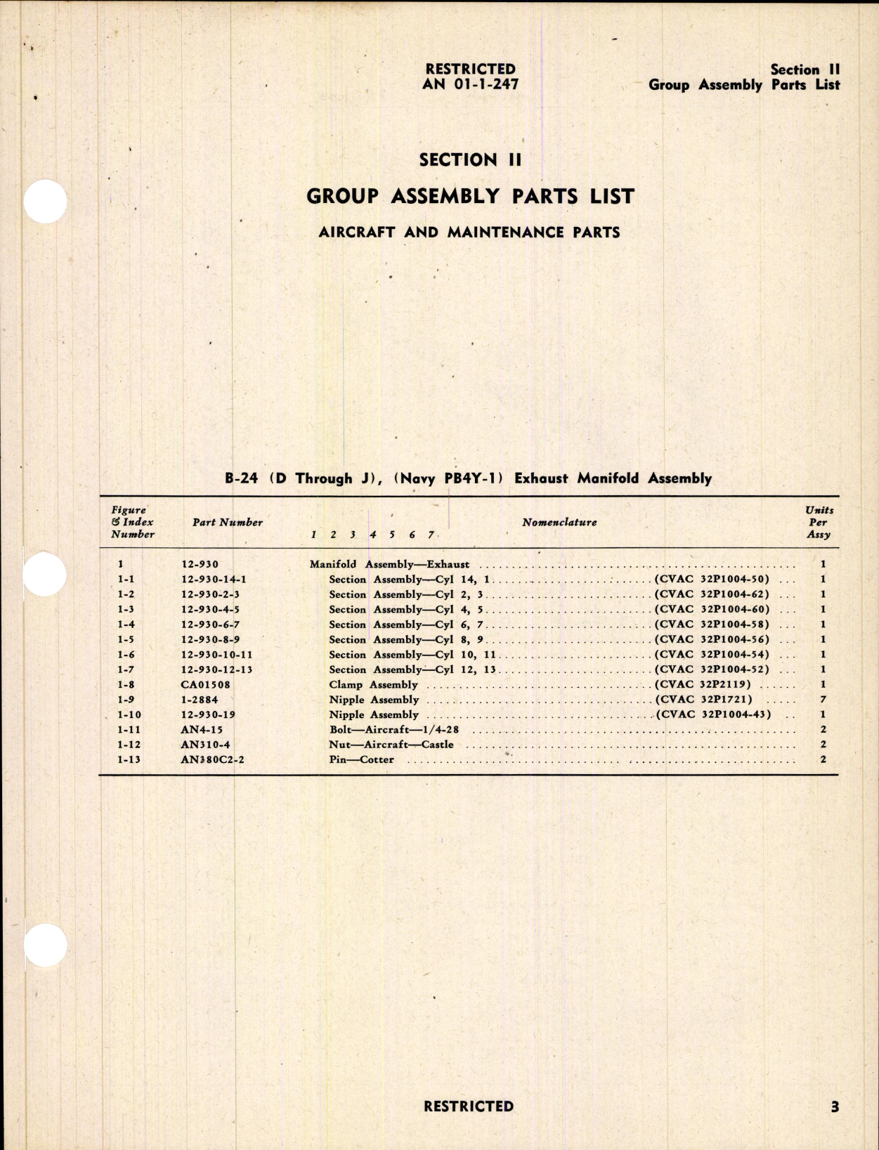 Sample page 7 from AirCorps Library document: Parts Catalog for Manifold Exhaust Systems (Solar)