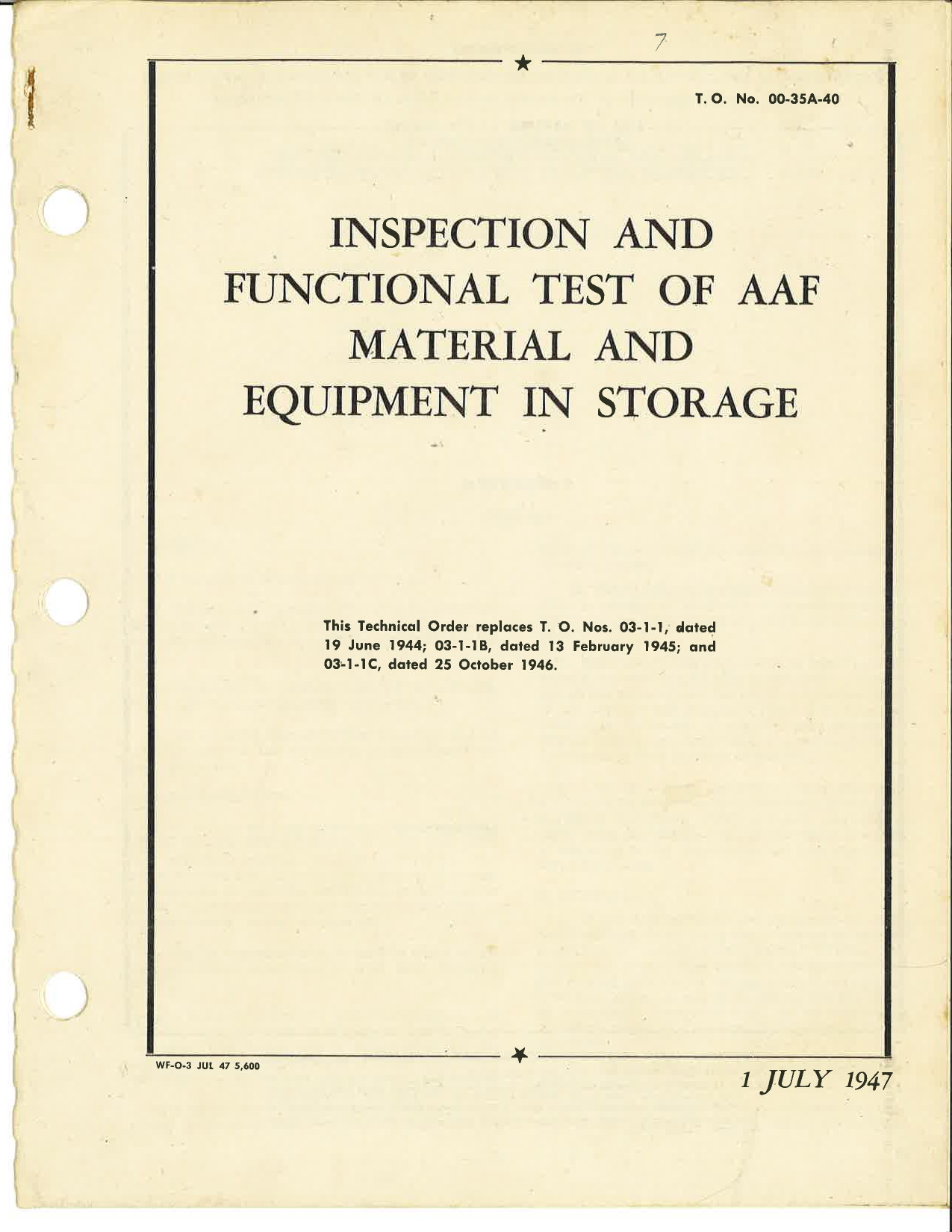Sample page 1 from AirCorps Library document: Inspection and Functional Test of AAF Material and Equipment in Storage
