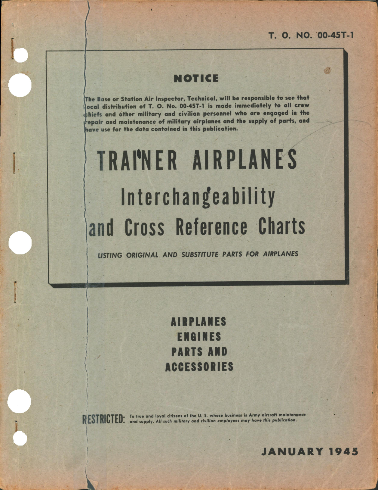 Sample page 1 from AirCorps Library document: Trainer Airplanes Interchangeability and Cross Reference Charts for Airplanes, engines, Parts and Accessories