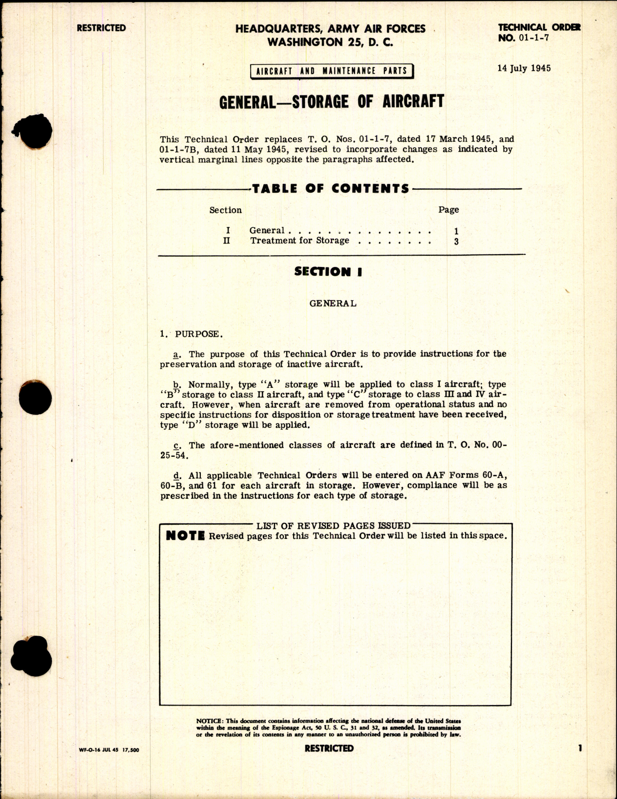 Sample page 1 from AirCorps Library document: Aircraft and Maintenance Parts for Storage of Aircraft