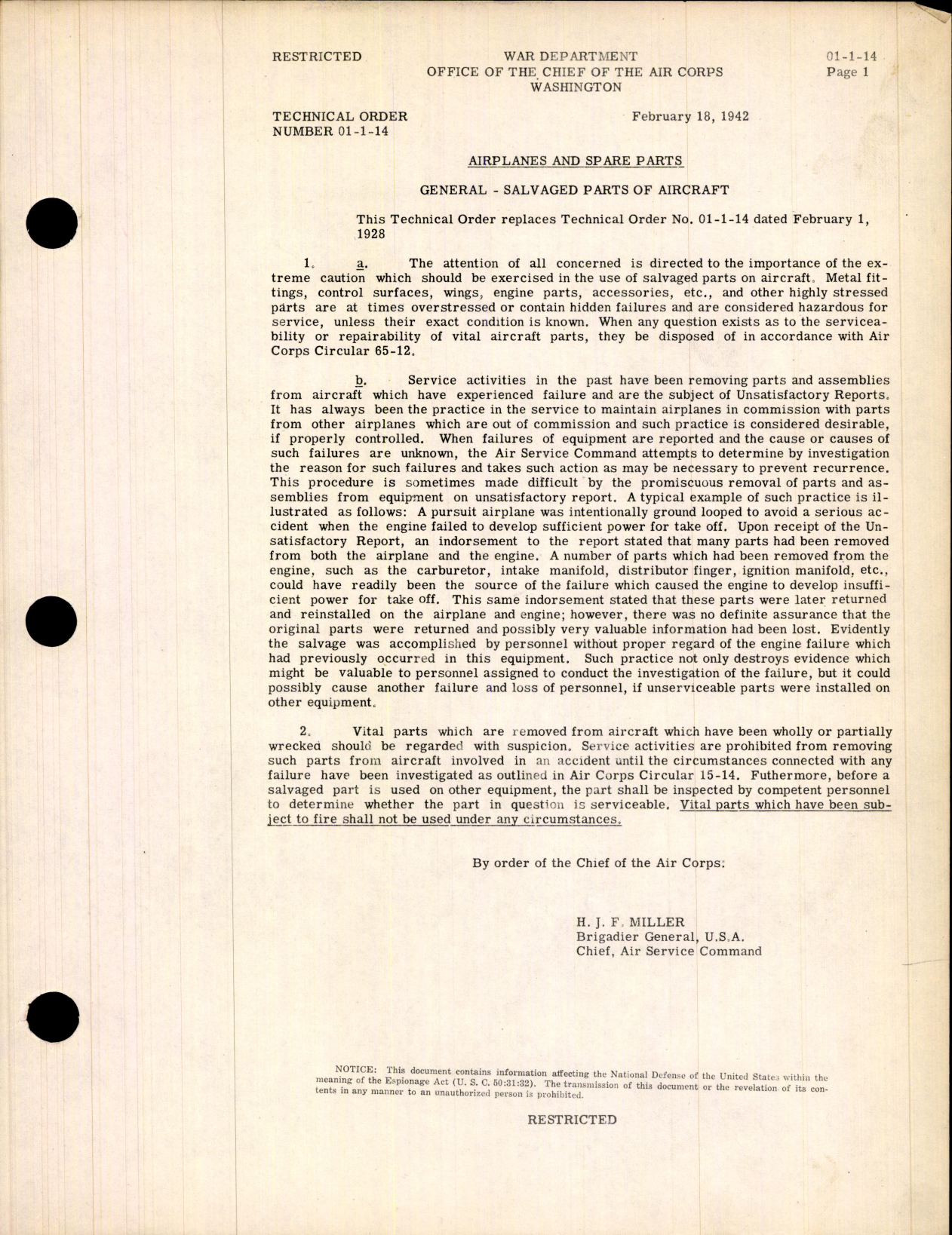 Sample page 1 from AirCorps Library document: Airplanes and Spare Parts for Salvaged Parts of Aircraft