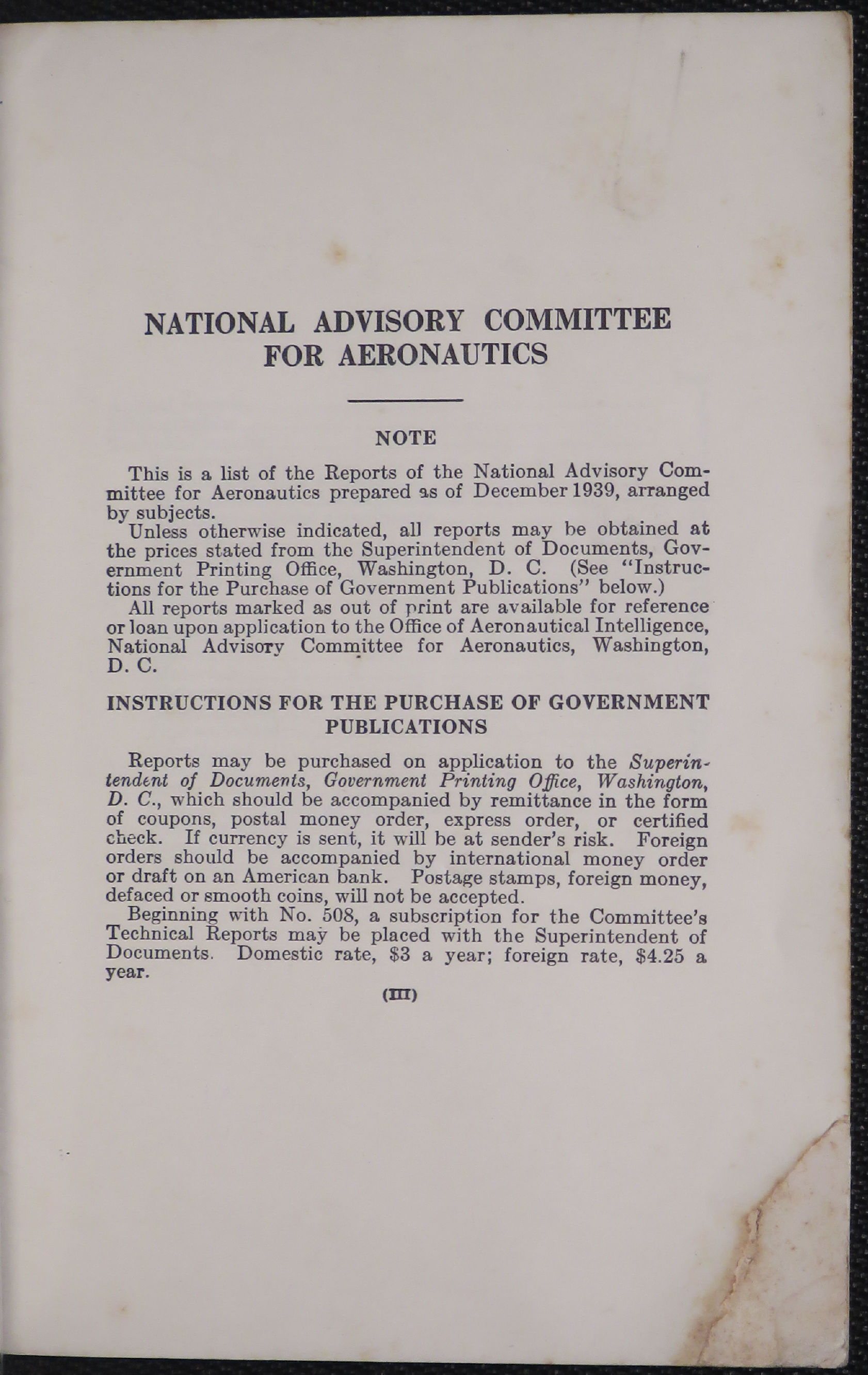 Sample page 5 from AirCorps Library document: National Advisory Committee for Aeronautics List of Reports with Prices