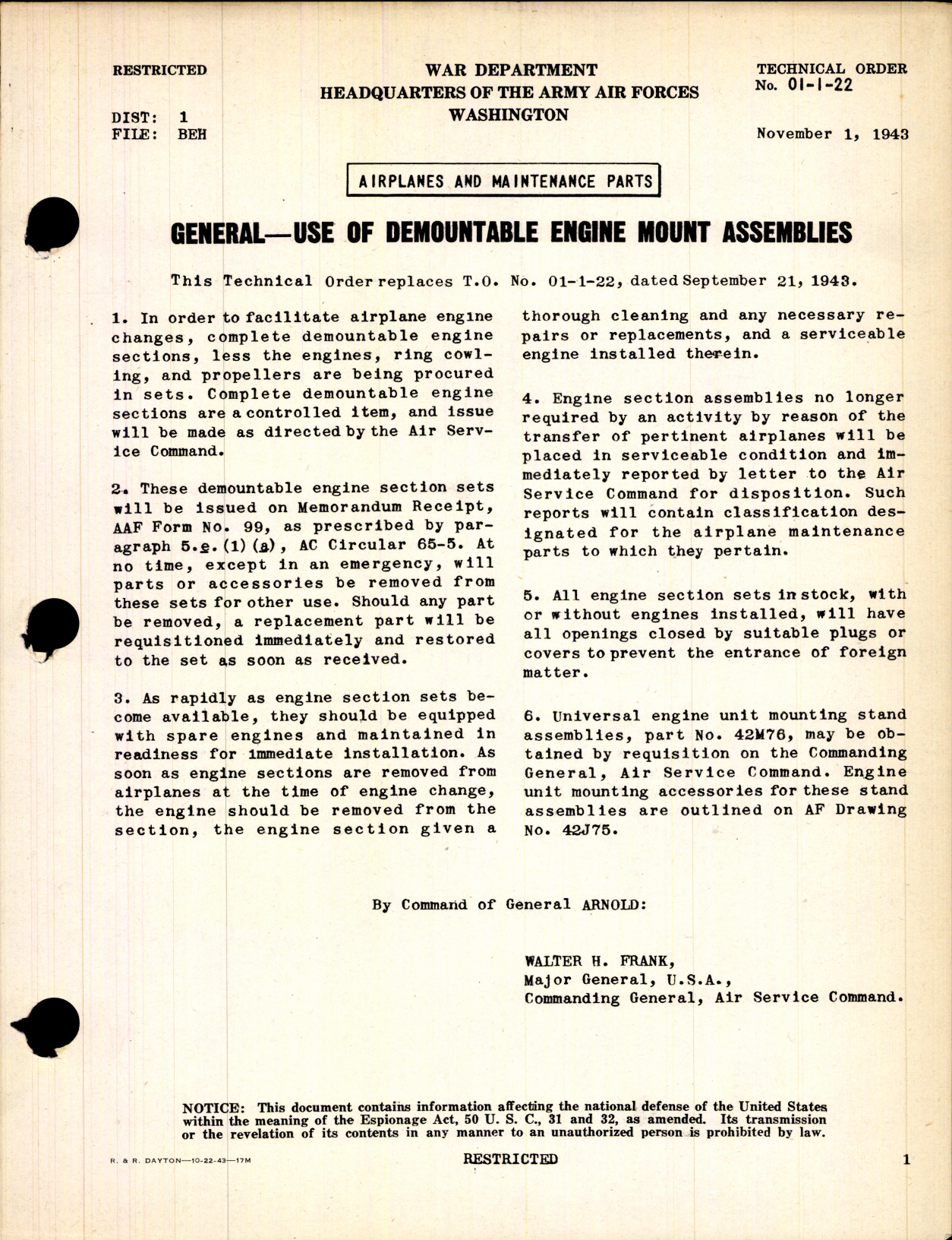 Sample page 1 from AirCorps Library document: Airplanes and Maintenance Parts for Use of Demountable Engine Mount Assemblies