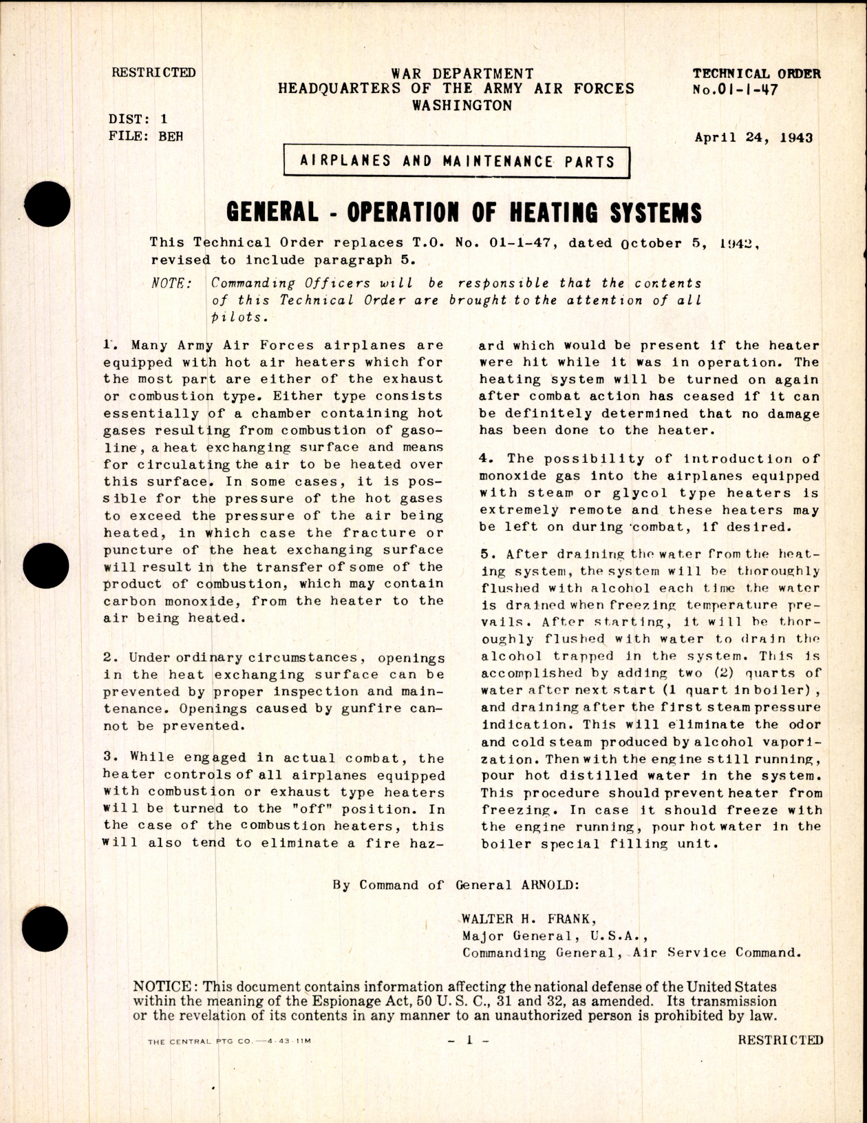 Sample page 1 from AirCorps Library document: Airplanes and Maintenance Parts for General Operation of Heating Systems