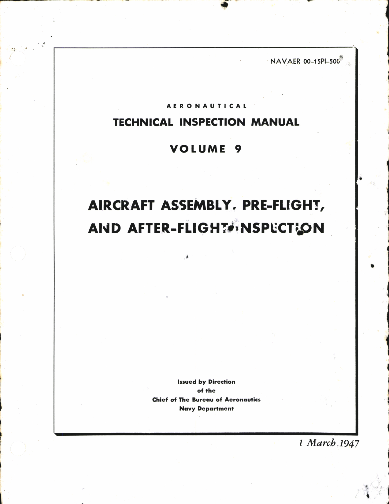 Sample page 1 from AirCorps Library document: Aeronautical Technical Inspection Manual Volume 9, Aircraft Assembly, Pre-Flight and After-Flight Inspection 