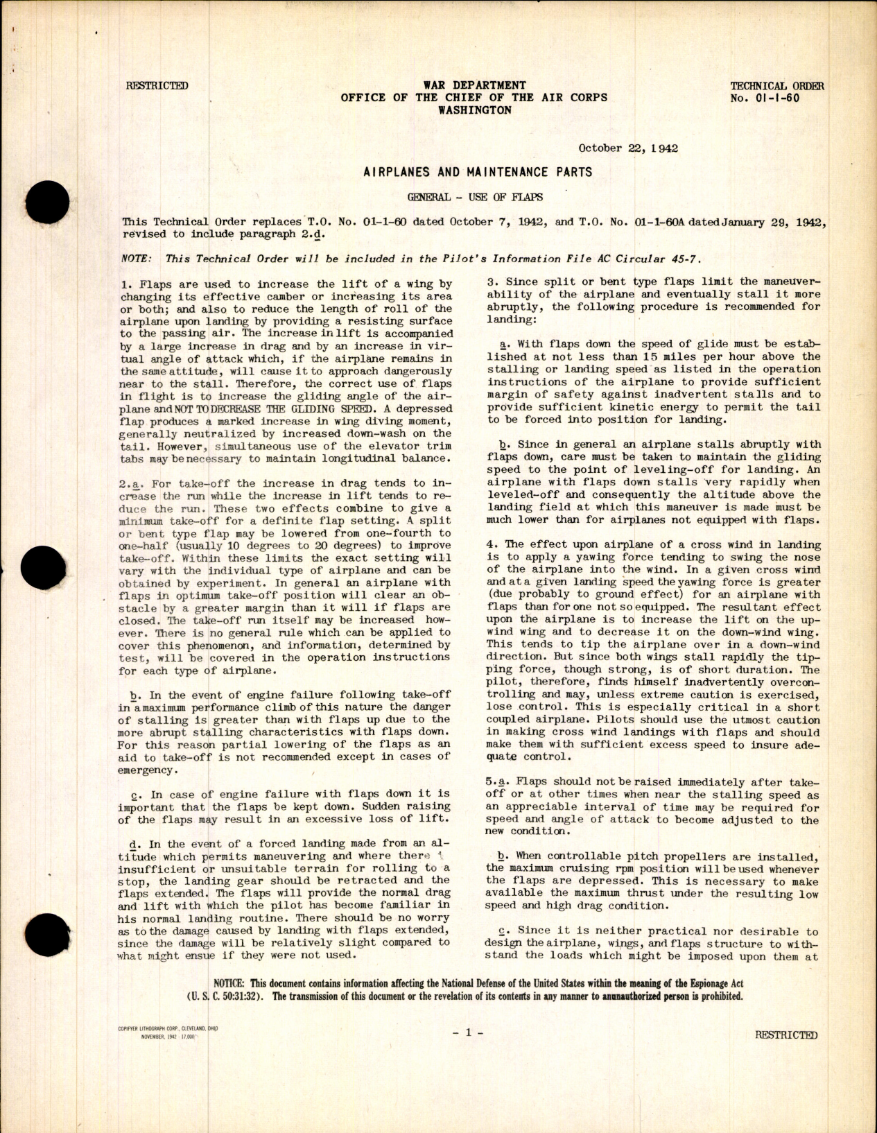 Sample page 1 from AirCorps Library document: Airplanes and Maintenance Parts for Use of Flaps