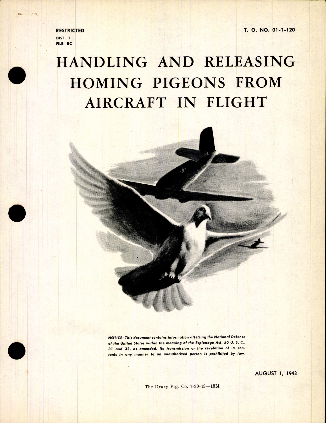 Sample page 1 from AirCorps Library document: Handling and Releasing Homing Pigeons from Aircraft in Flight