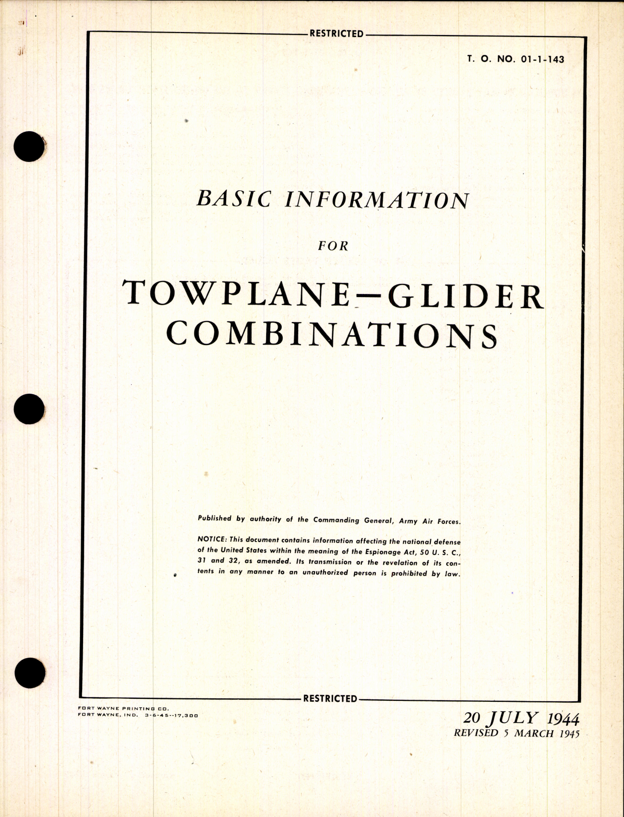Sample page 1 from AirCorps Library document: Basic Information for TowPlane-Glider Combinations
