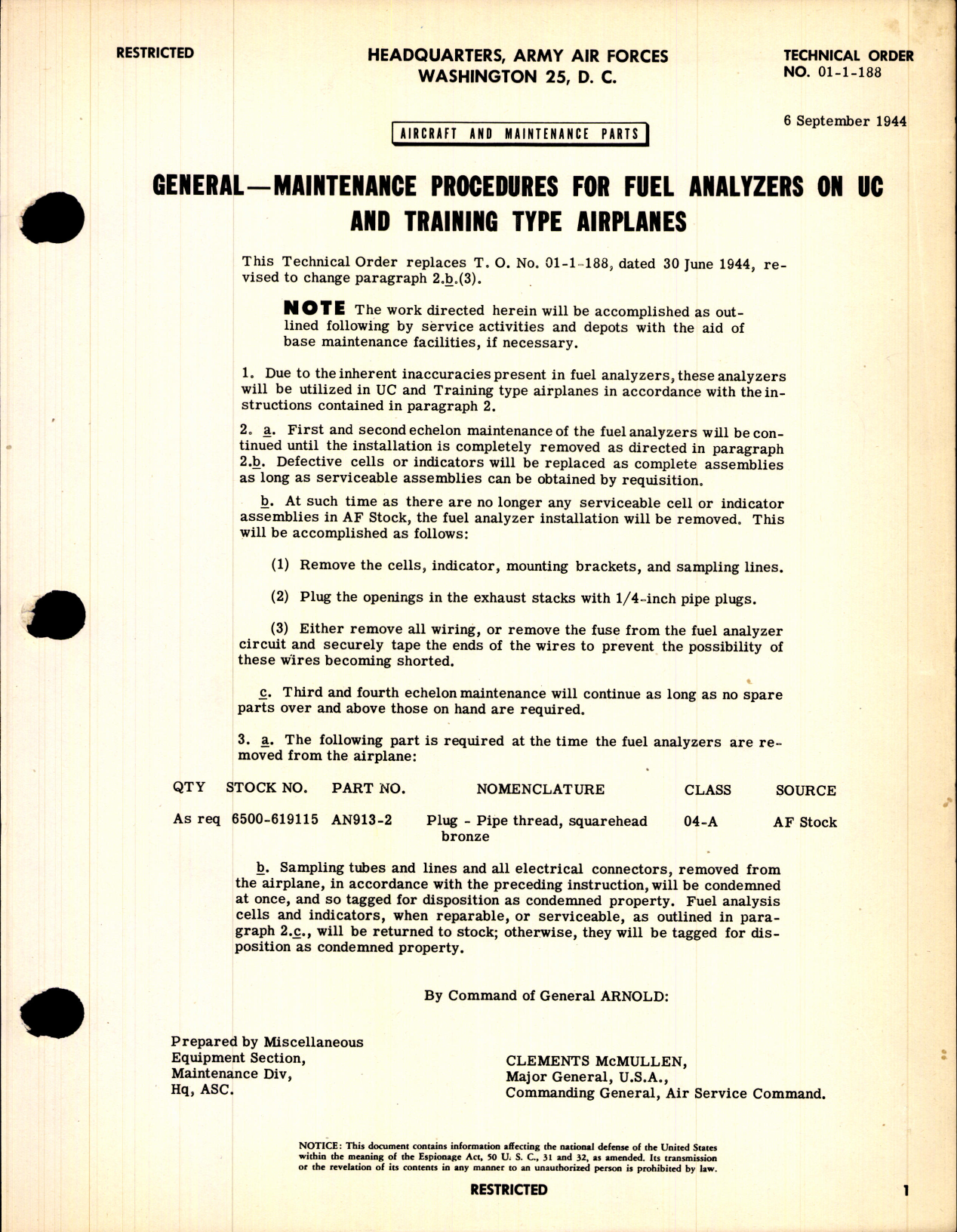 Sample page 1 from AirCorps Library document: Aircraft and Maintenance Parts; Maintenance Procedures for Fuel Analyzers on UC and Training Type Airplanes