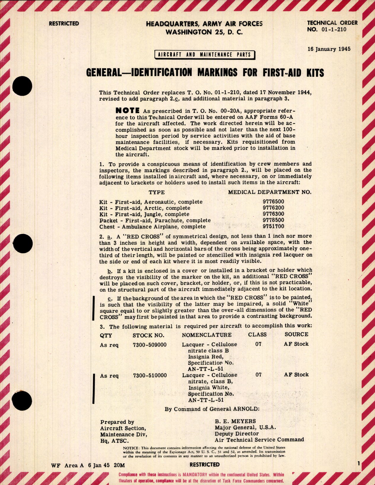 Sample page 1 from AirCorps Library document: Aircraft and Maintenance Parts; Identification Markings for First-Aid Kits