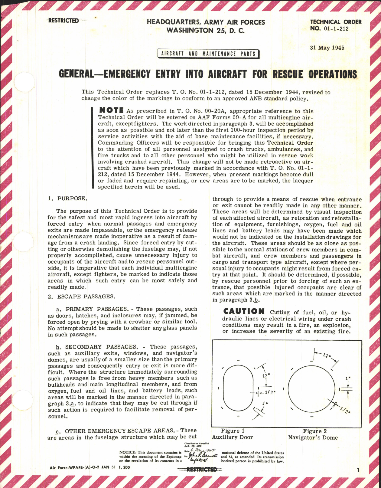 Sample page 1 from AirCorps Library document: Aircraft and Maintenance Parts; Emergency Entry Into Aircraft For Rescue Operations