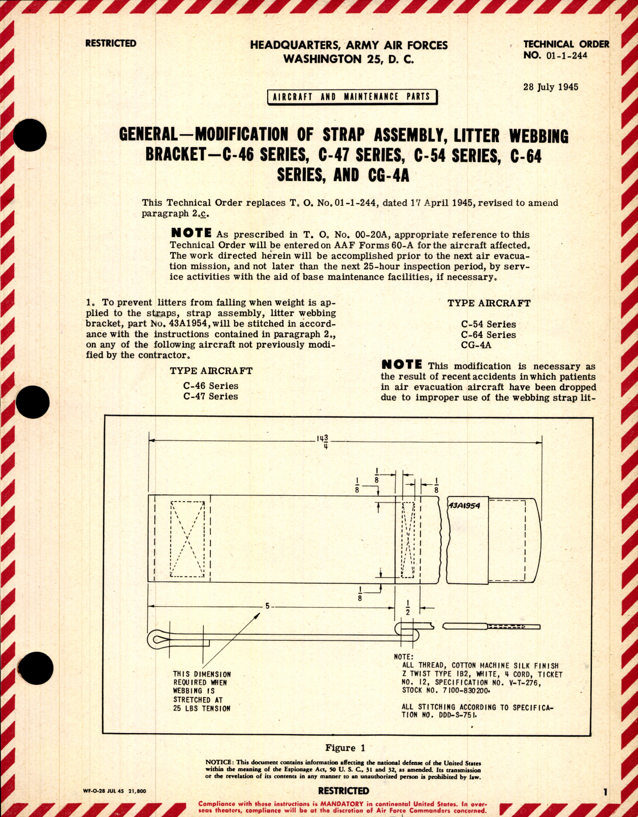 Sample page 1 from AirCorps Library document: Aircraft and Maintenance Parts; Modification of Strap Assembly, Litter Webbing Bracket