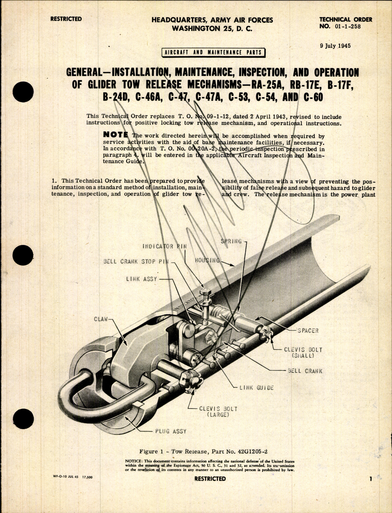 Sample page 1 from AirCorps Library document: Installation, Maintenance, Inspection, and Operation of Glider Tow release Mechanisms