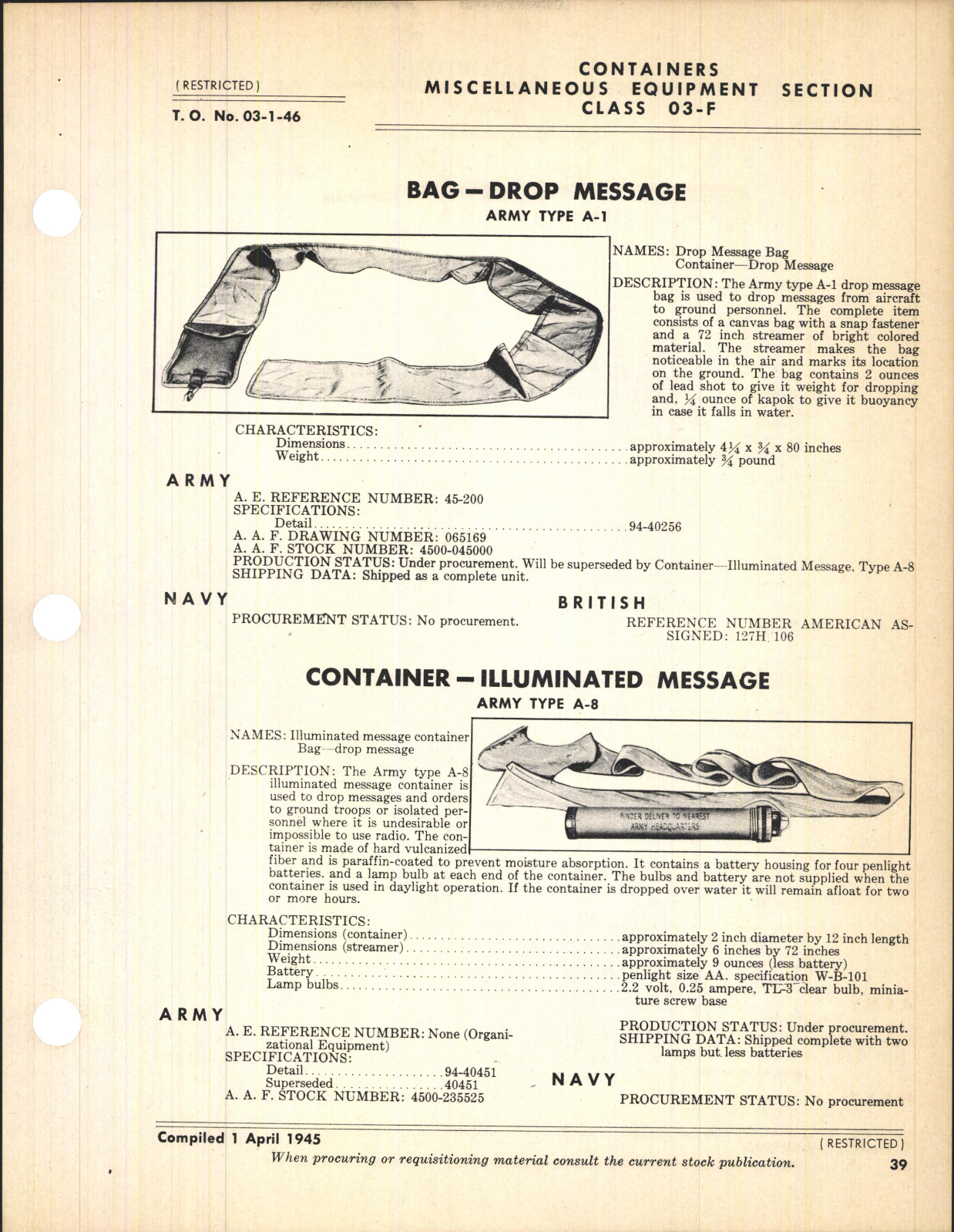 Sample page 59 from AirCorps Library document: Index of Army-Navy Aeronautical Equipment; Miscellaneous