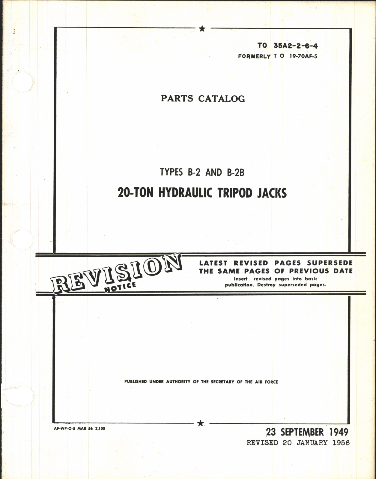Sample page 1 from AirCorps Library document: Parts Catalog for Types B-2 and B-2B 20-Ton Hydraulic Tripod Jacks