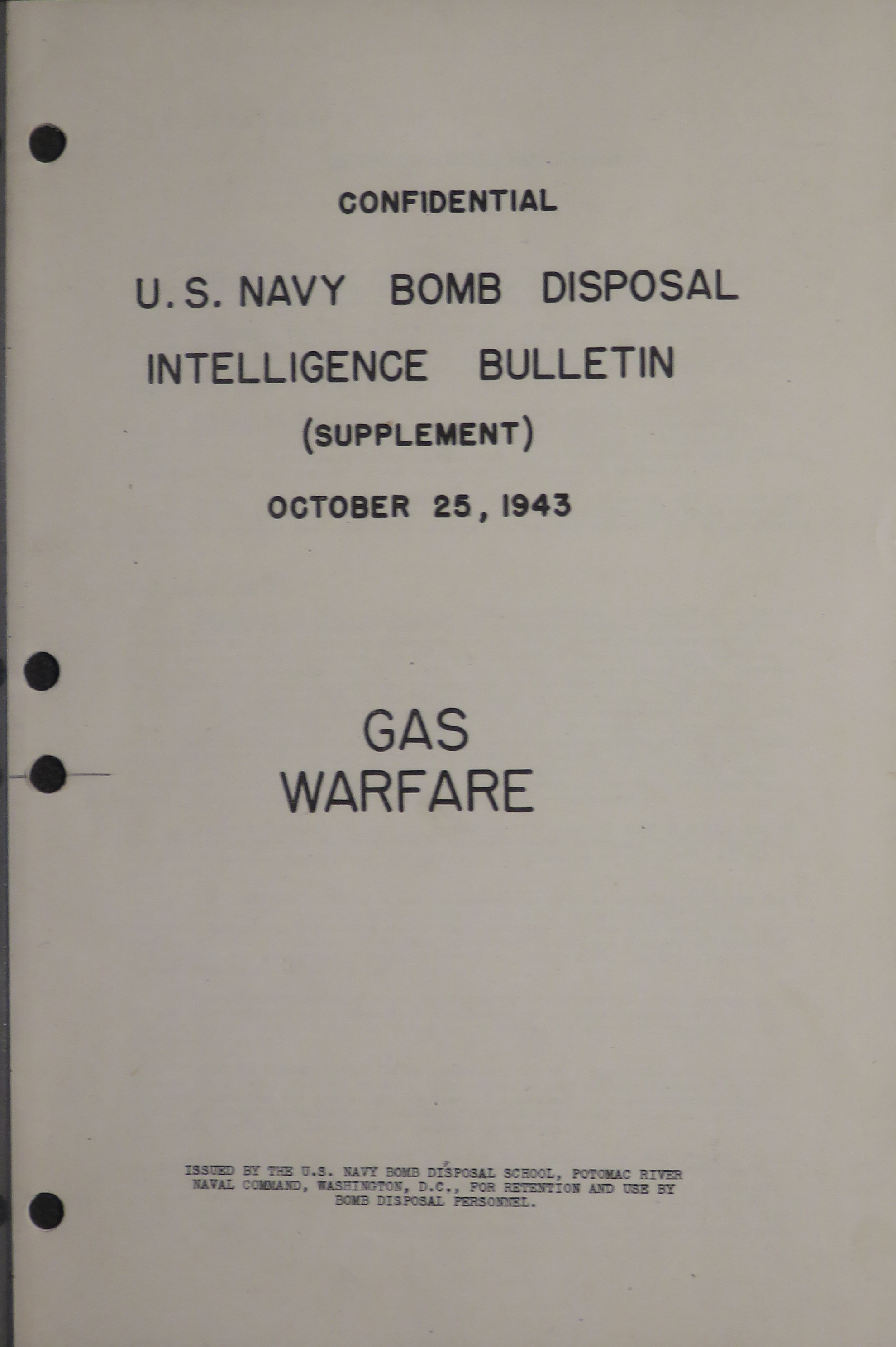 Sample page 1 from AirCorps Library document: U.S. Navy Bomb Disposal Intelligence Bulletin for Gas Warfare