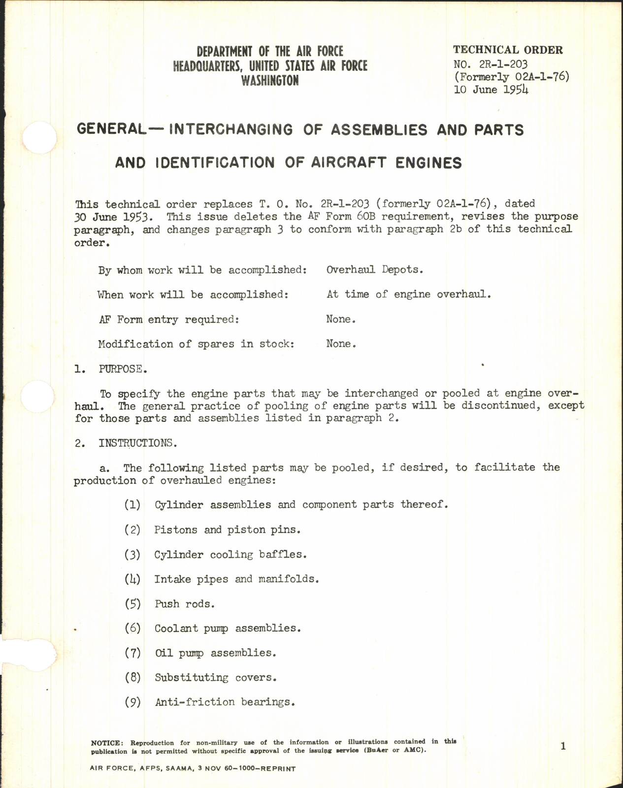 Sample page 1 from AirCorps Library document: Interchanging of Assemblies and Parts and Identification of Aircraft engines