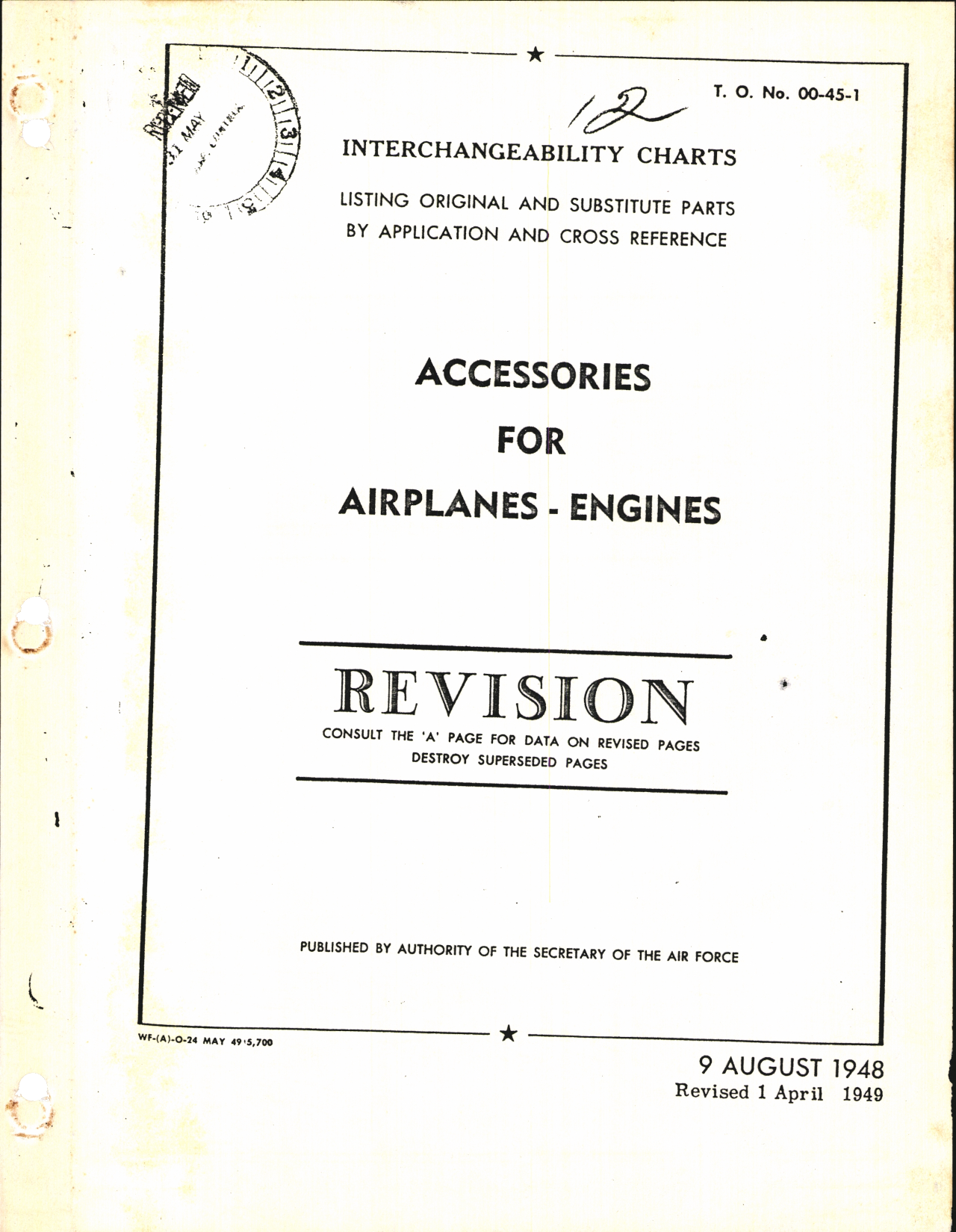 Sample page 1 from AirCorps Library document: Accessories for Airplanes; Engines Interchangeability Charts Listing Original and Substitute Parts by Application and Cross reference Charts