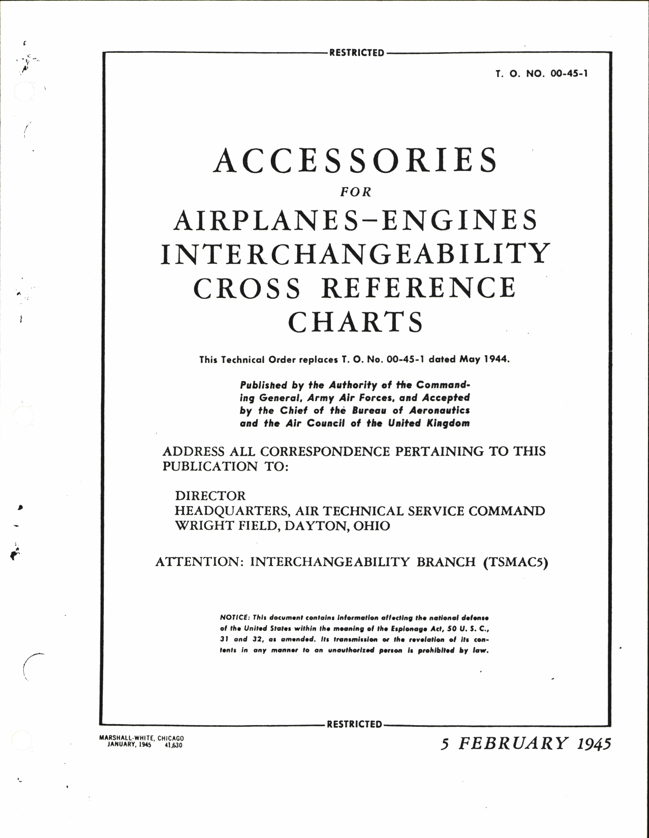 Sample page 1 from AirCorps Library document: Accessories for Airplanes; Engines Interchangeability Charts Listing Original and Cross reference Charts